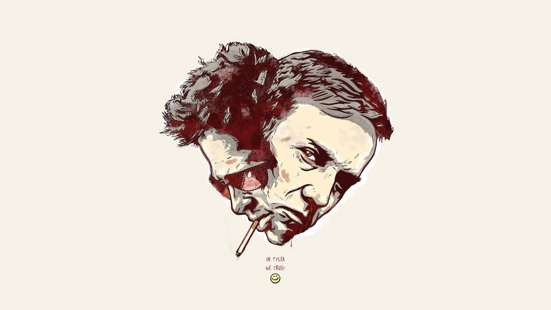 Tyler Durden, dual face artwork, red beige and cream tones, Full HD Desktop Wallpaper