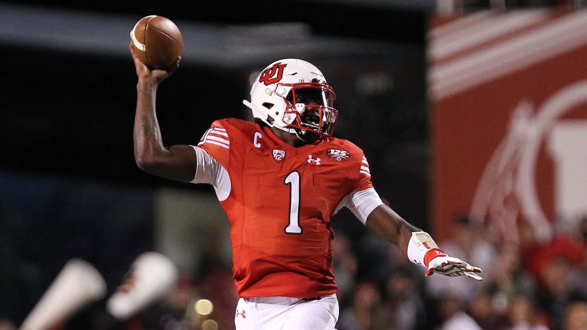 Tyler Huntley, quarterback, red jersey, Full HD Desktop Wallpaper