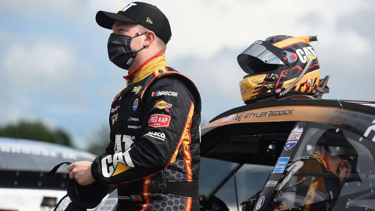 Tyler Reddick, black and gold race car, helmet, SD Desktop Wallpaper