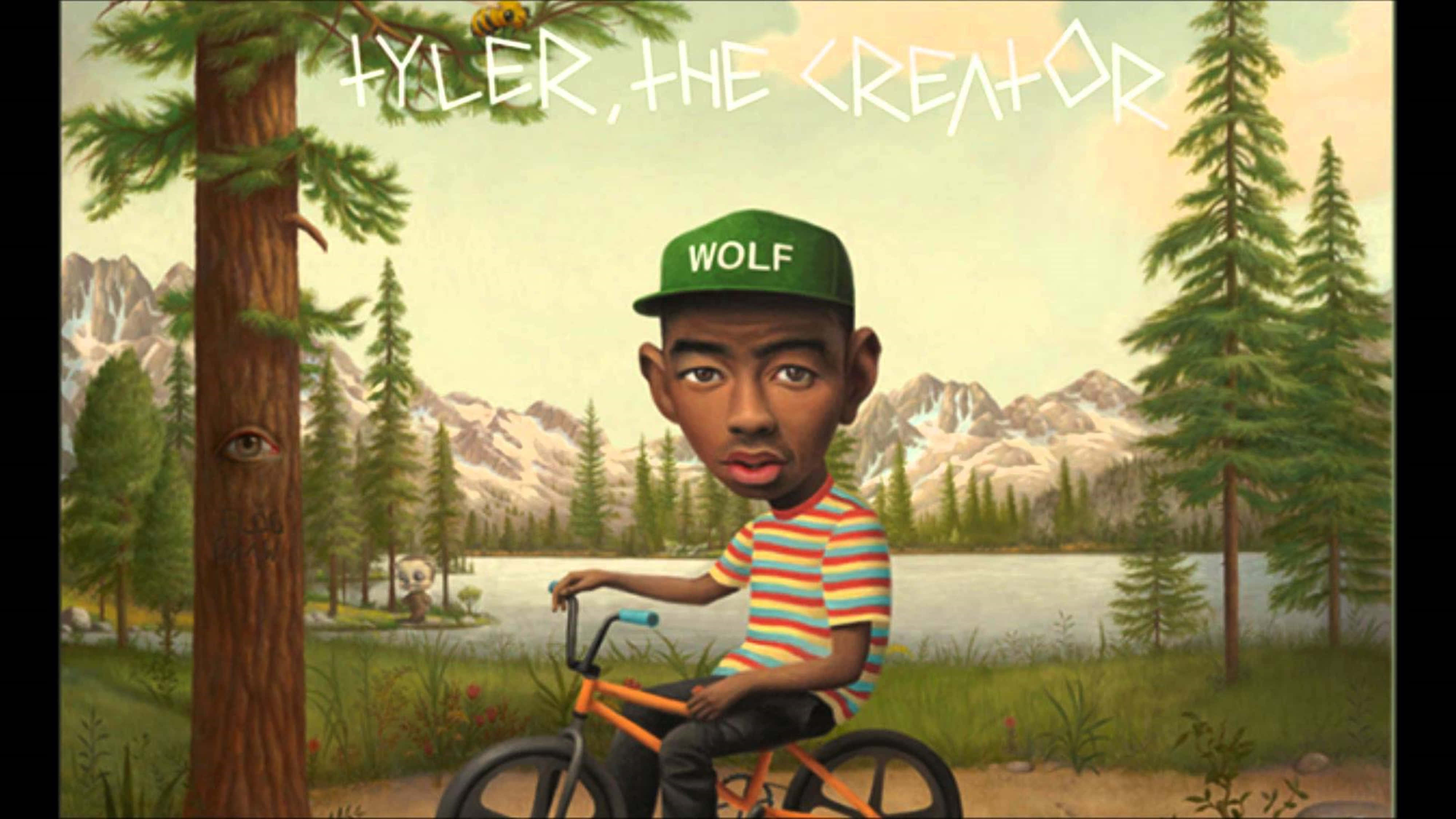 Tyler The Creator, green wolf cap, bike, 4K Desktop Wallpaper
