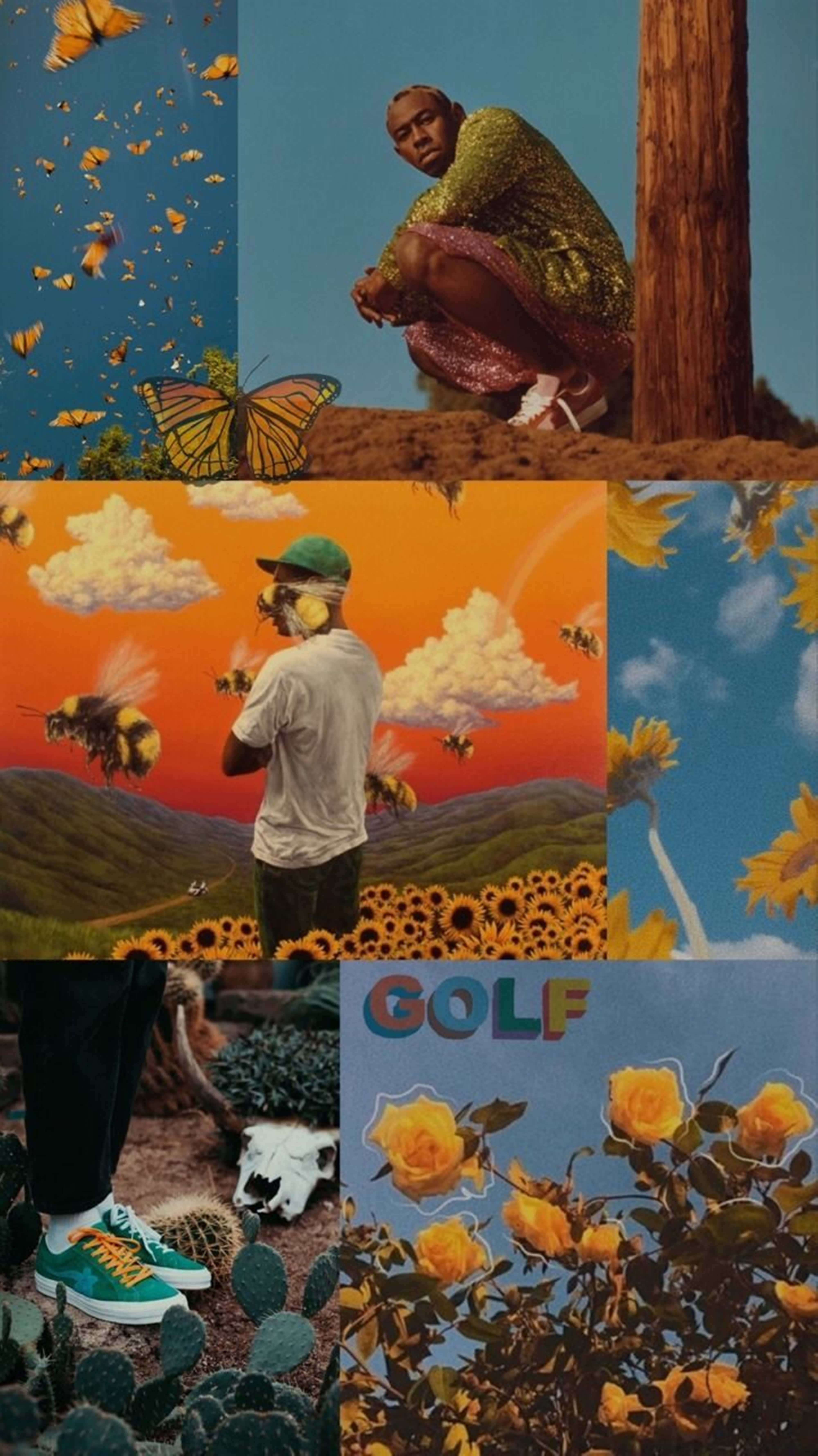 Tyler The Creator, butterflies, sunflowers, 5K Phone Wallpaper