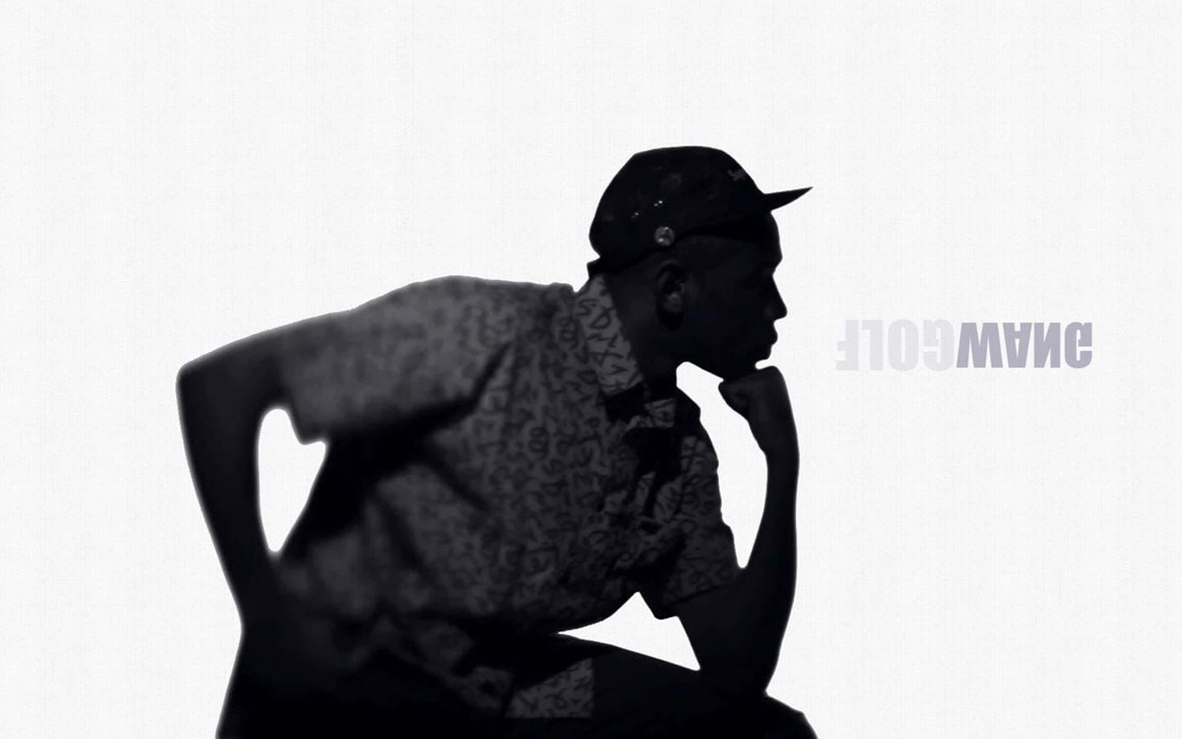 Tyler The Creator, black and white silhouette, man in a cap, 4K Desktop Wallpaper