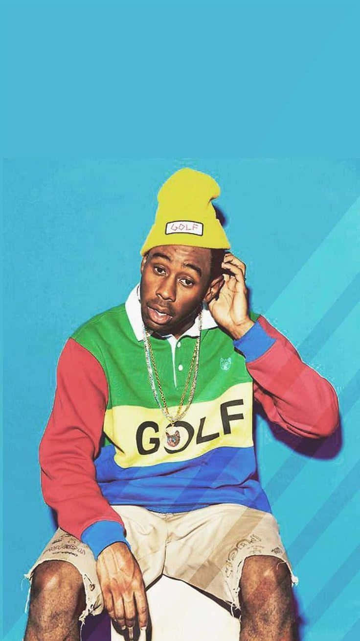 Tyler The Creator, colorful golf themed outfit, yellow beanie, HD Phone Wallpaper