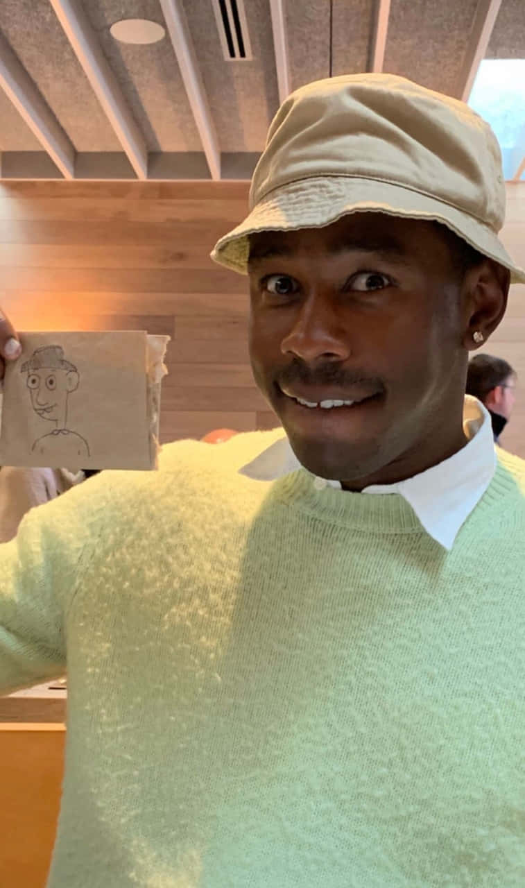 Tyler The Creator, light green sweater, beige cap, HD Phone Wallpaper