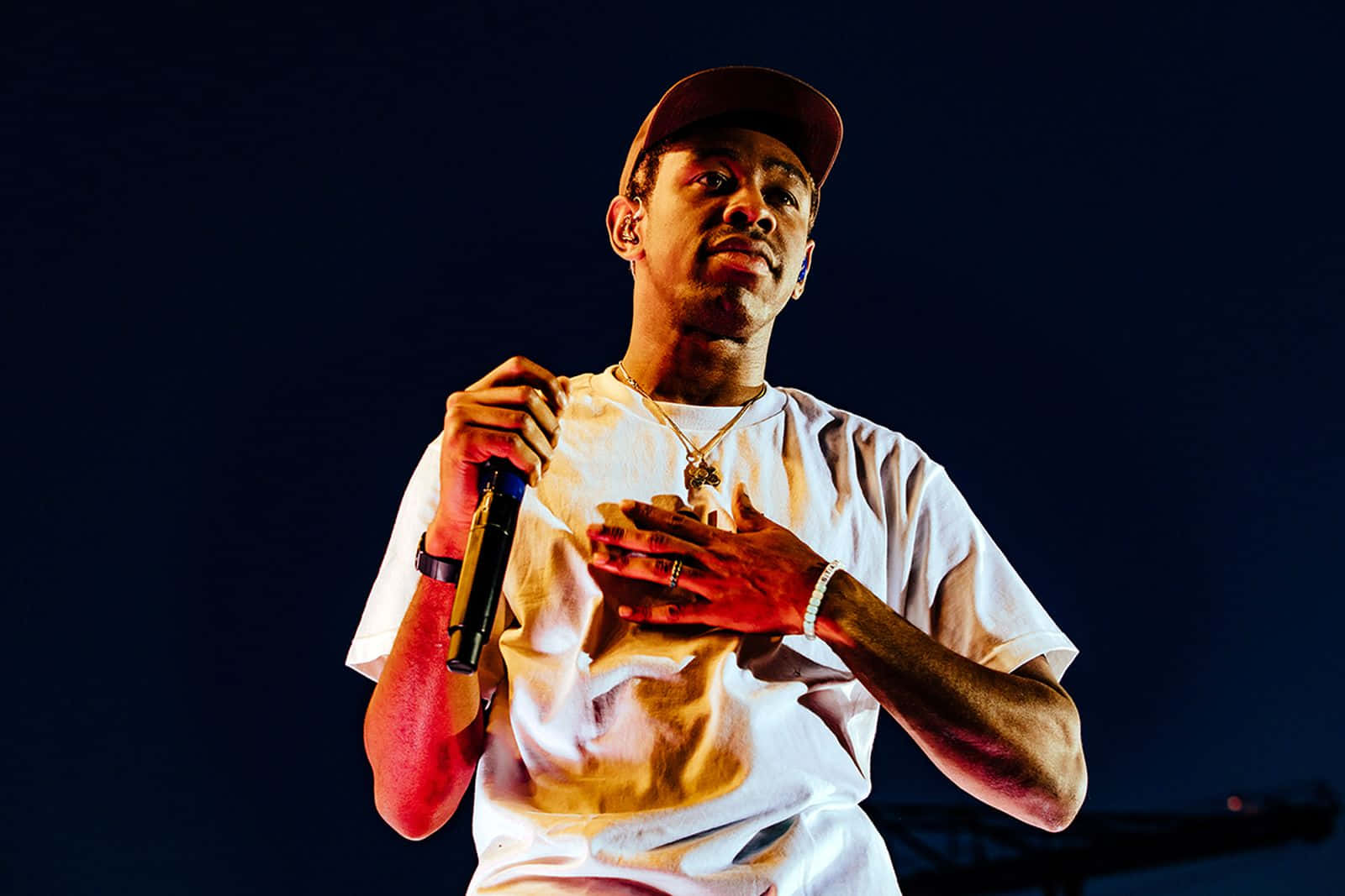 Tyler The Creator, hand on chest, night, HD Desktop Wallpaper