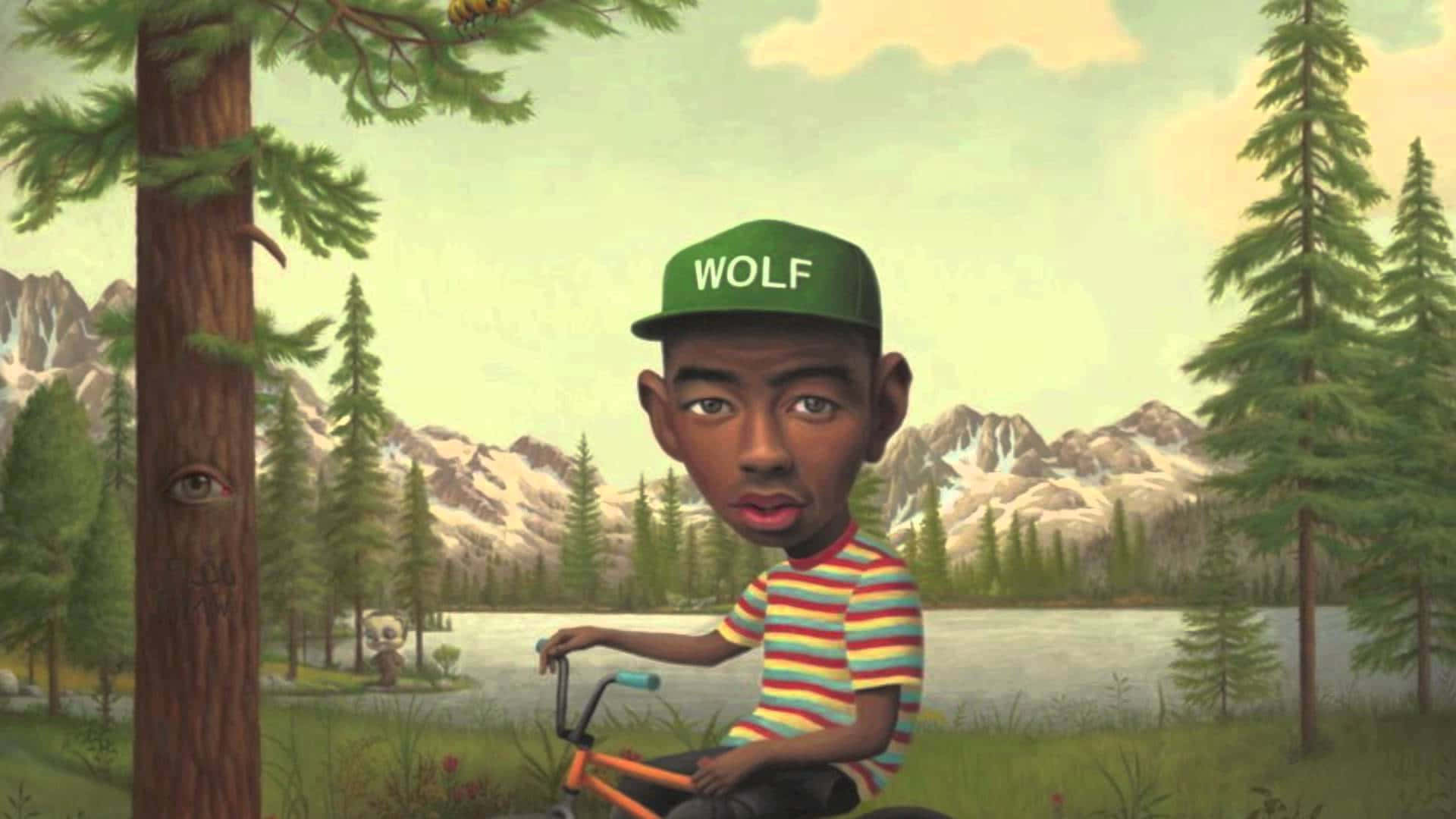 Tyler The Creator, striped shirt, green 'WOLF' cap, Full HD Desktop Wallpaper