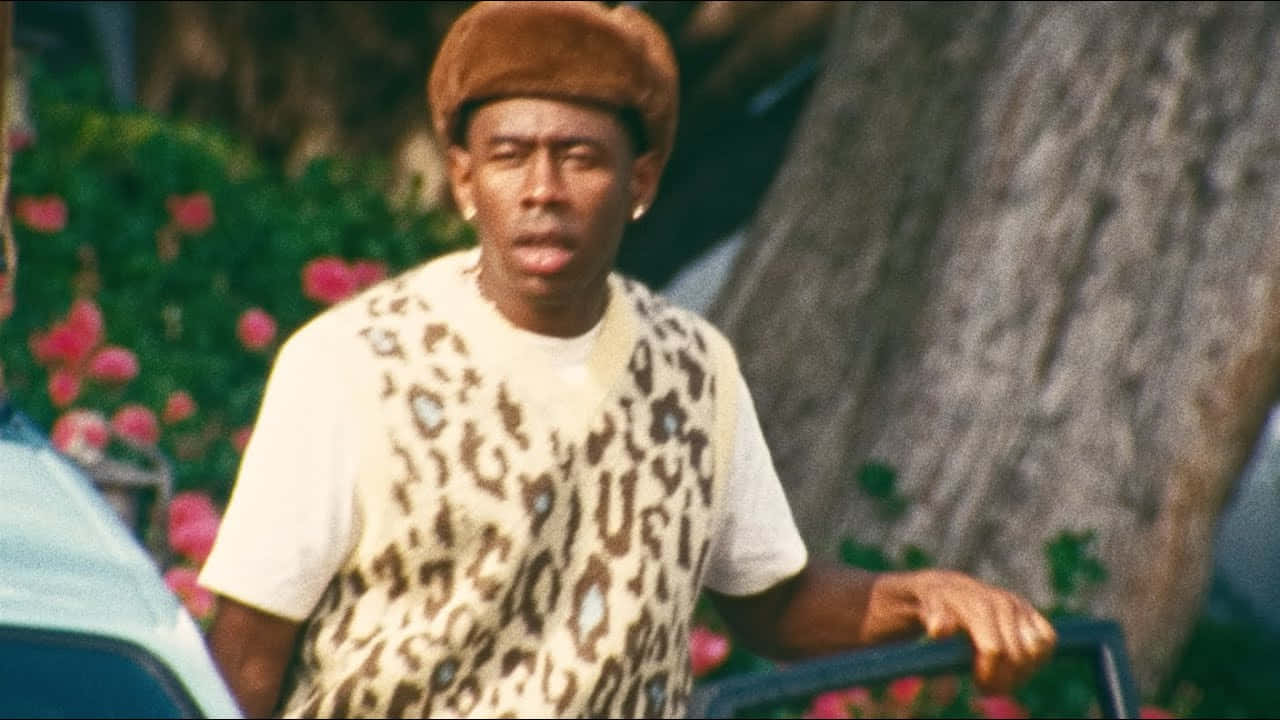 Tyler The Creator, leopard-print vest, brown hat, HD Desktop Wallpaper