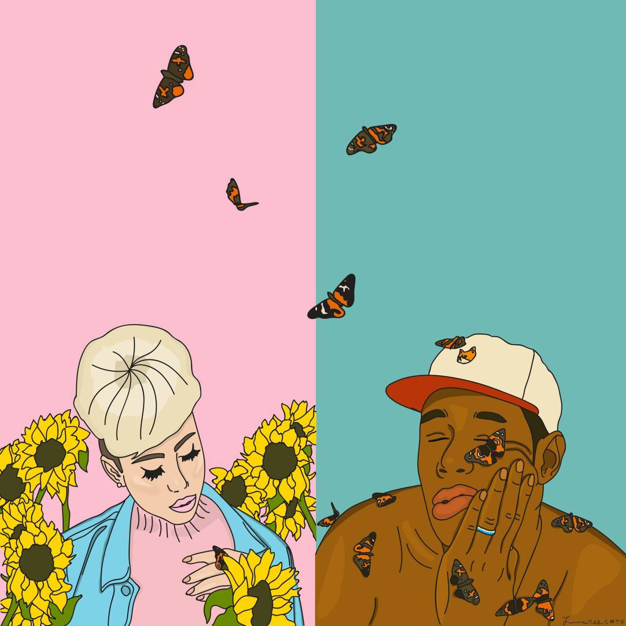 Tyler The Creator, perfect song cartoon, pink and teal halves, HD Desktop Wallpaper