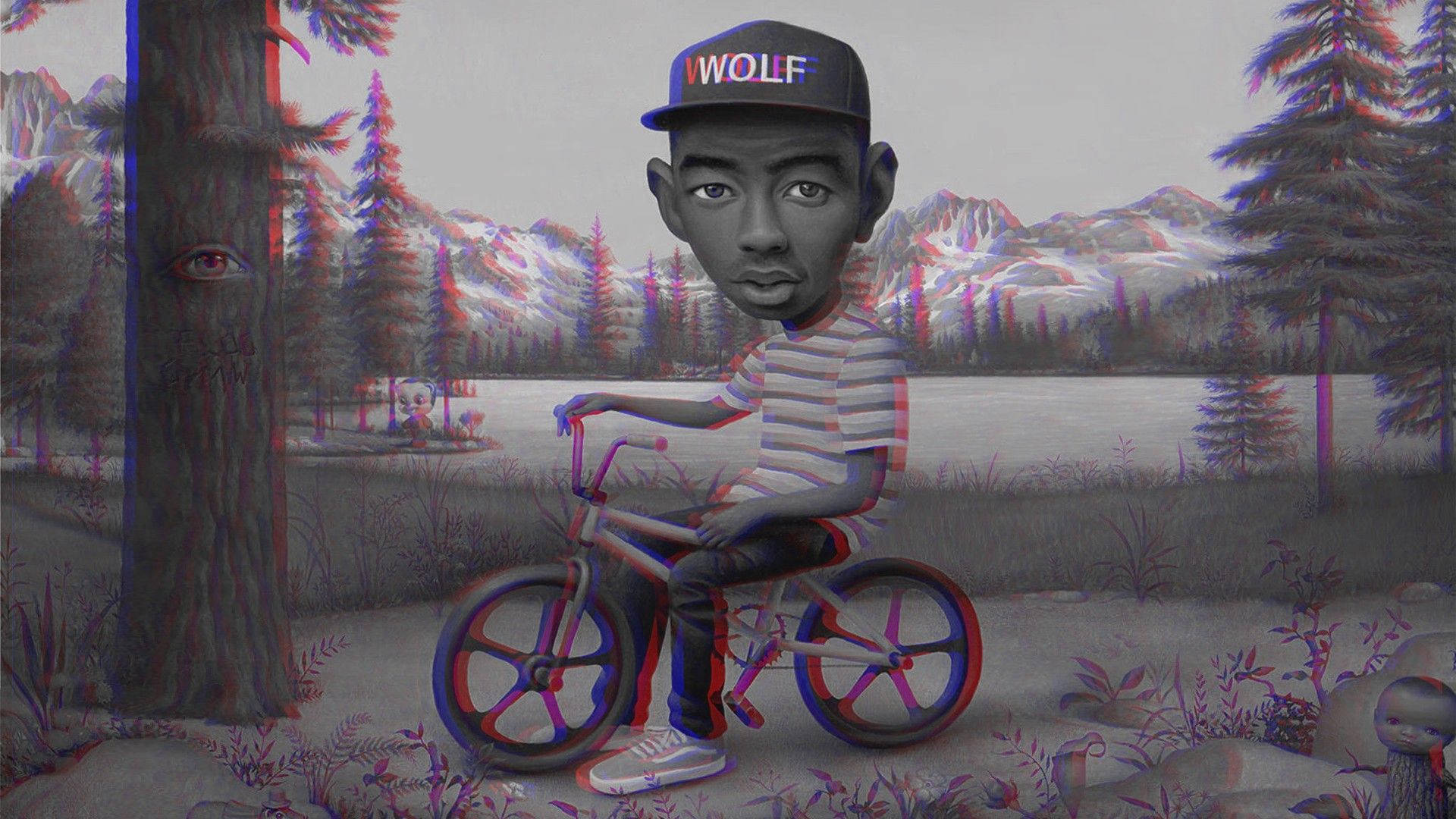 Tyler The Creator, bicycle, surreal forest, Full HD Desktop Wallpaper