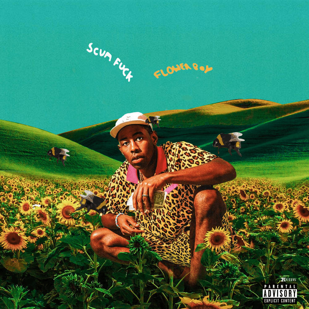 Tyler The Creator, leopard print, sunflower field, SD Desktop Wallpaper