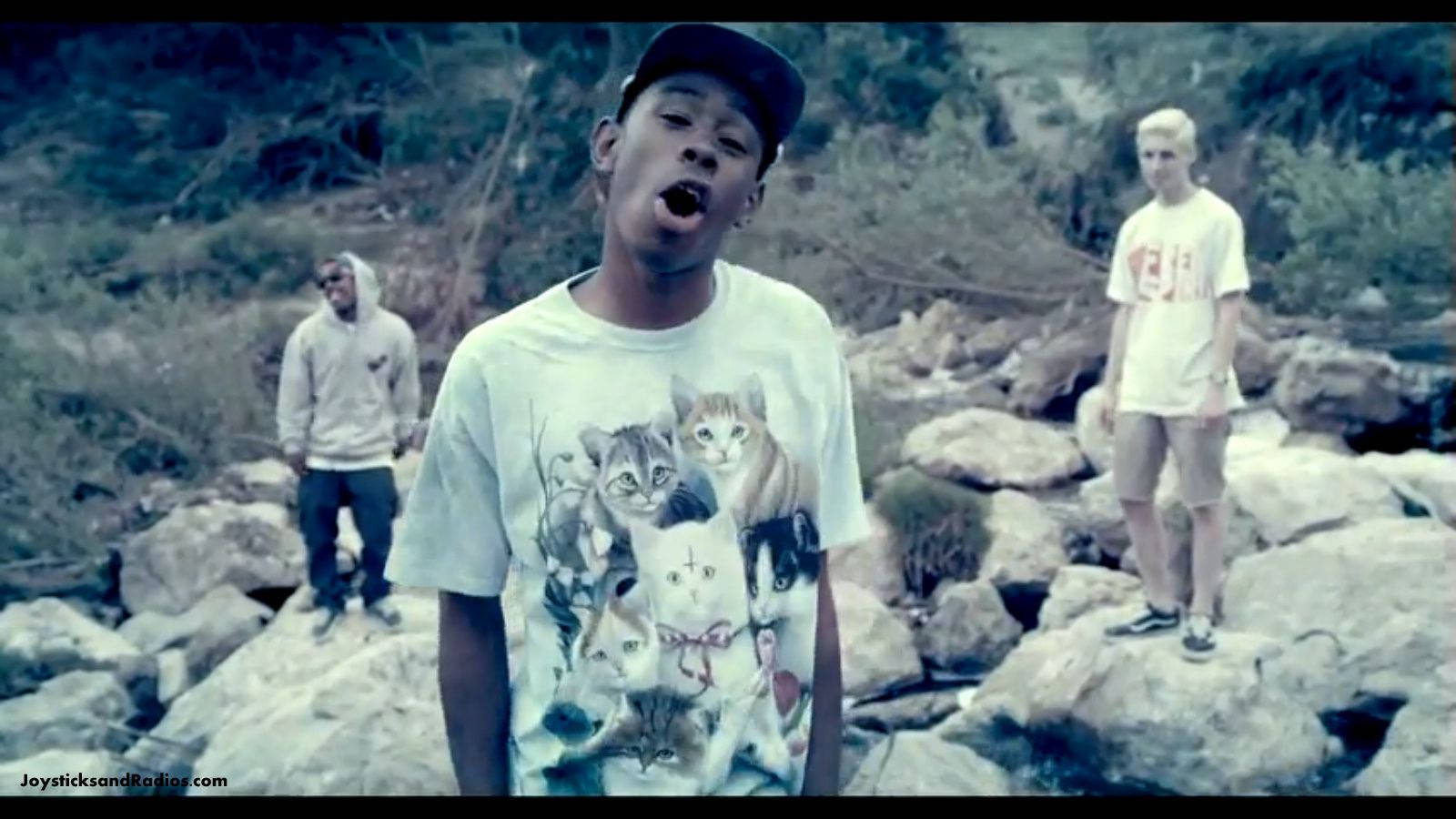 Tyler The Creator, cat-print tee, rocky terrain, HD Desktop Wallpaper