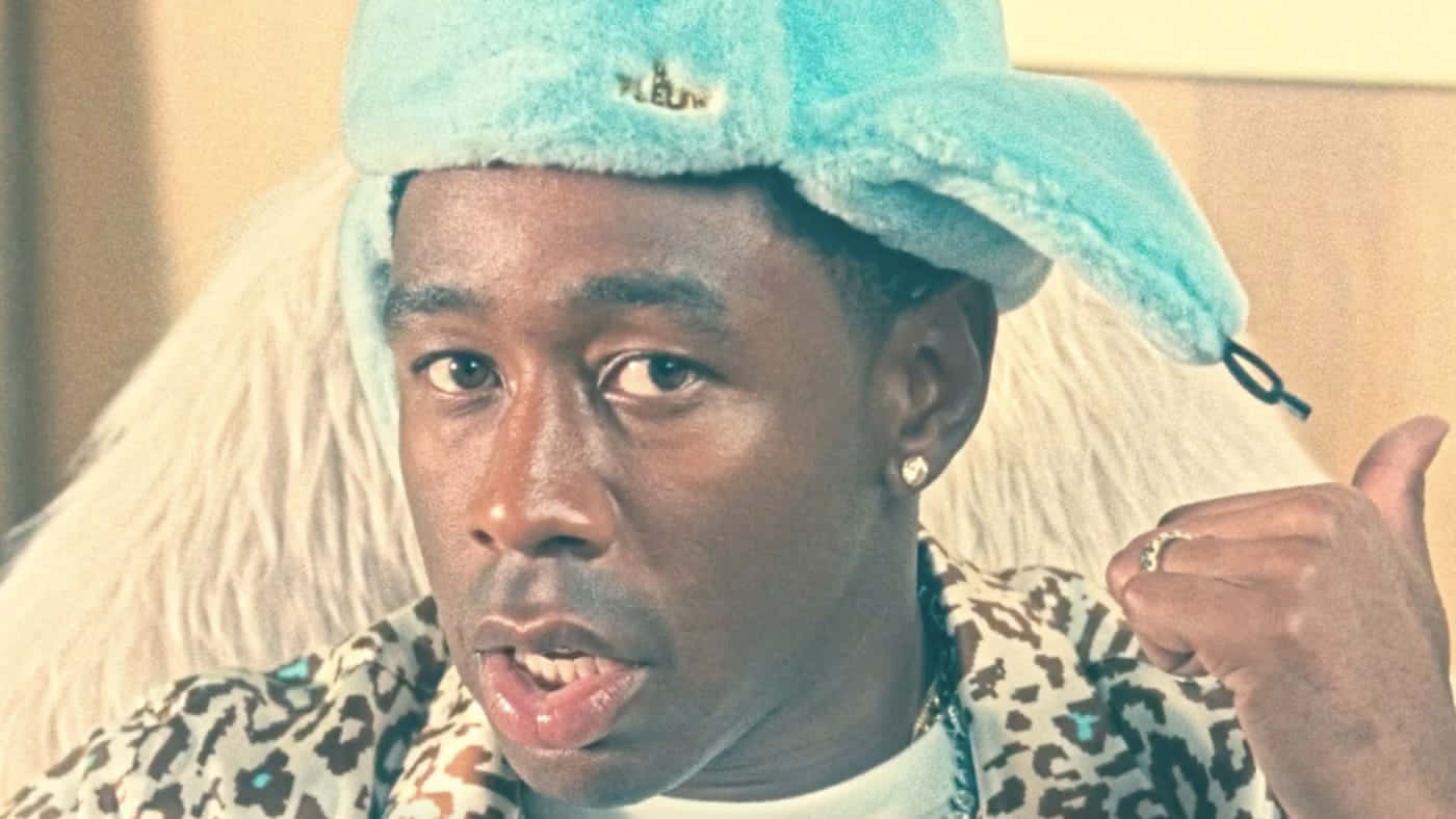 Tyler The Creator, fuzzy blue hat, turquoise fuzzy hat, HD Desktop Wallpaper