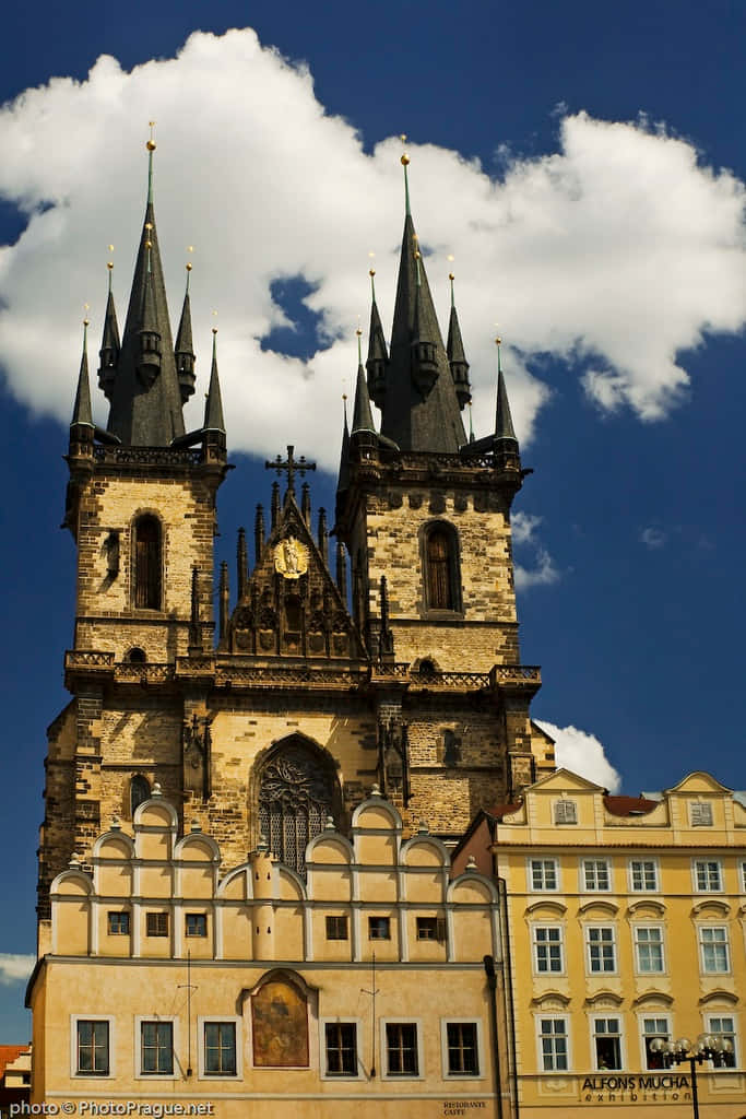 Tyn Church, gothic church, dark spires, SD Phone Wallpaper