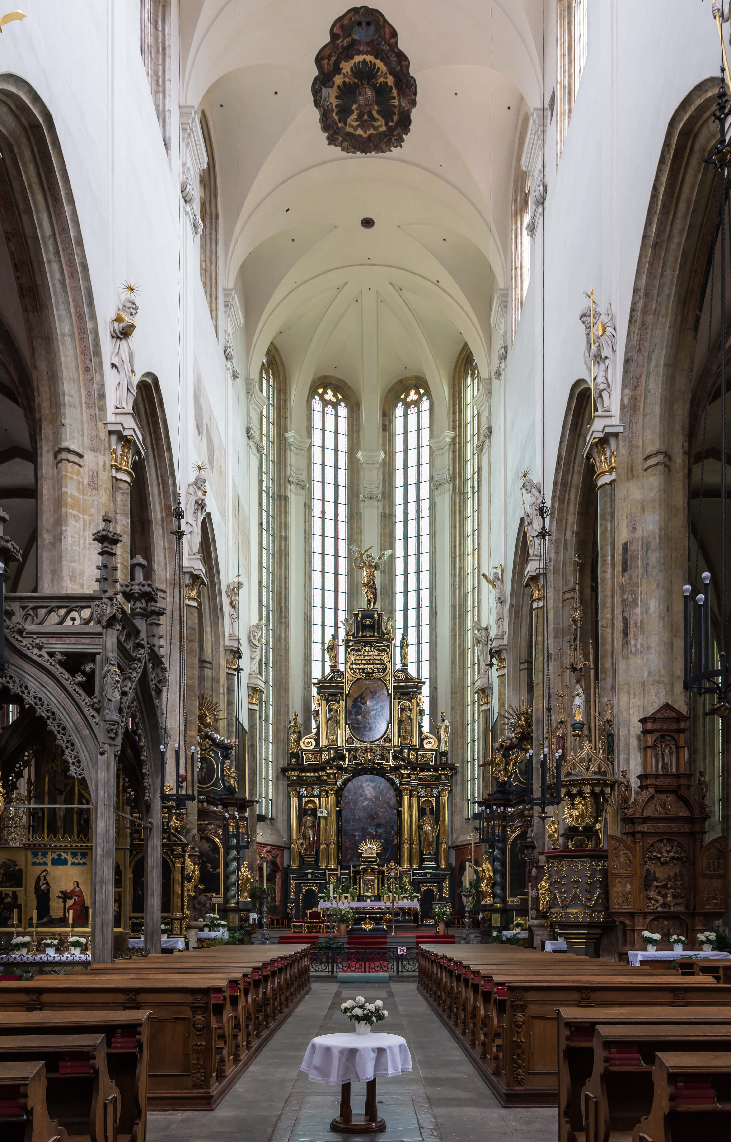 Tyn Church, cathedral interior, soaring arched ceilings, 4K Phone Wallpaper
