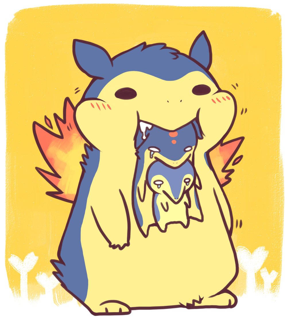Typhlosion, little Typhlosions, blue and yellow cartoon dragon, SD Phone Wallpaper