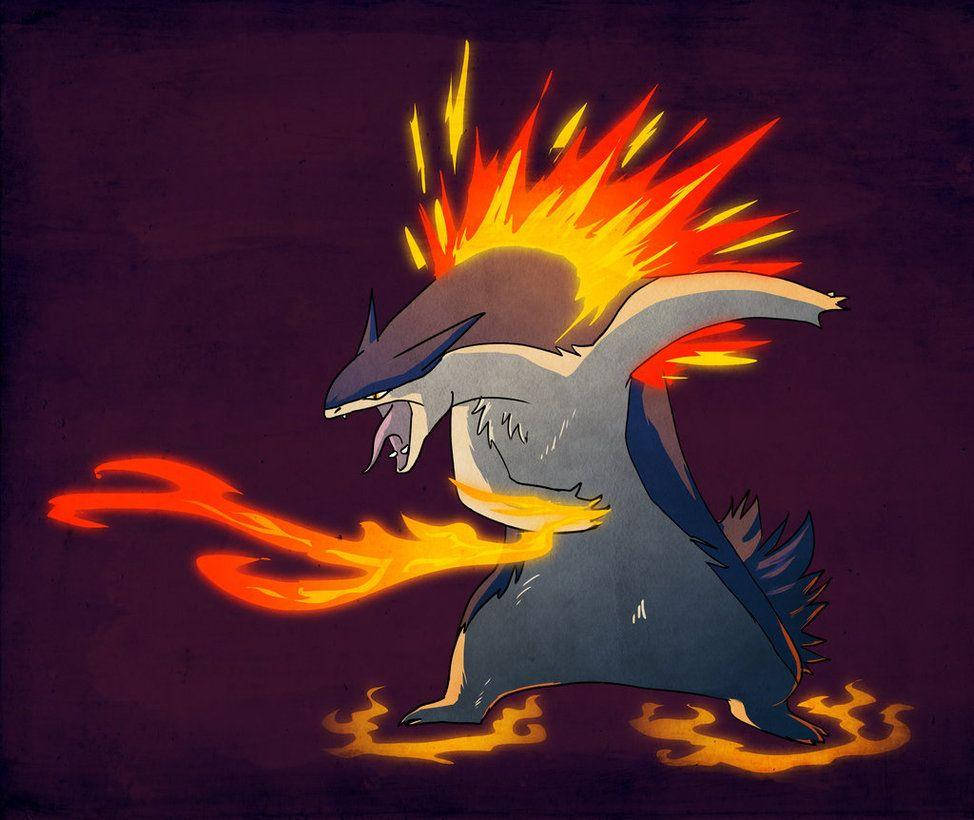 Typhlosion, purple, flames, SD Desktop Wallpaper