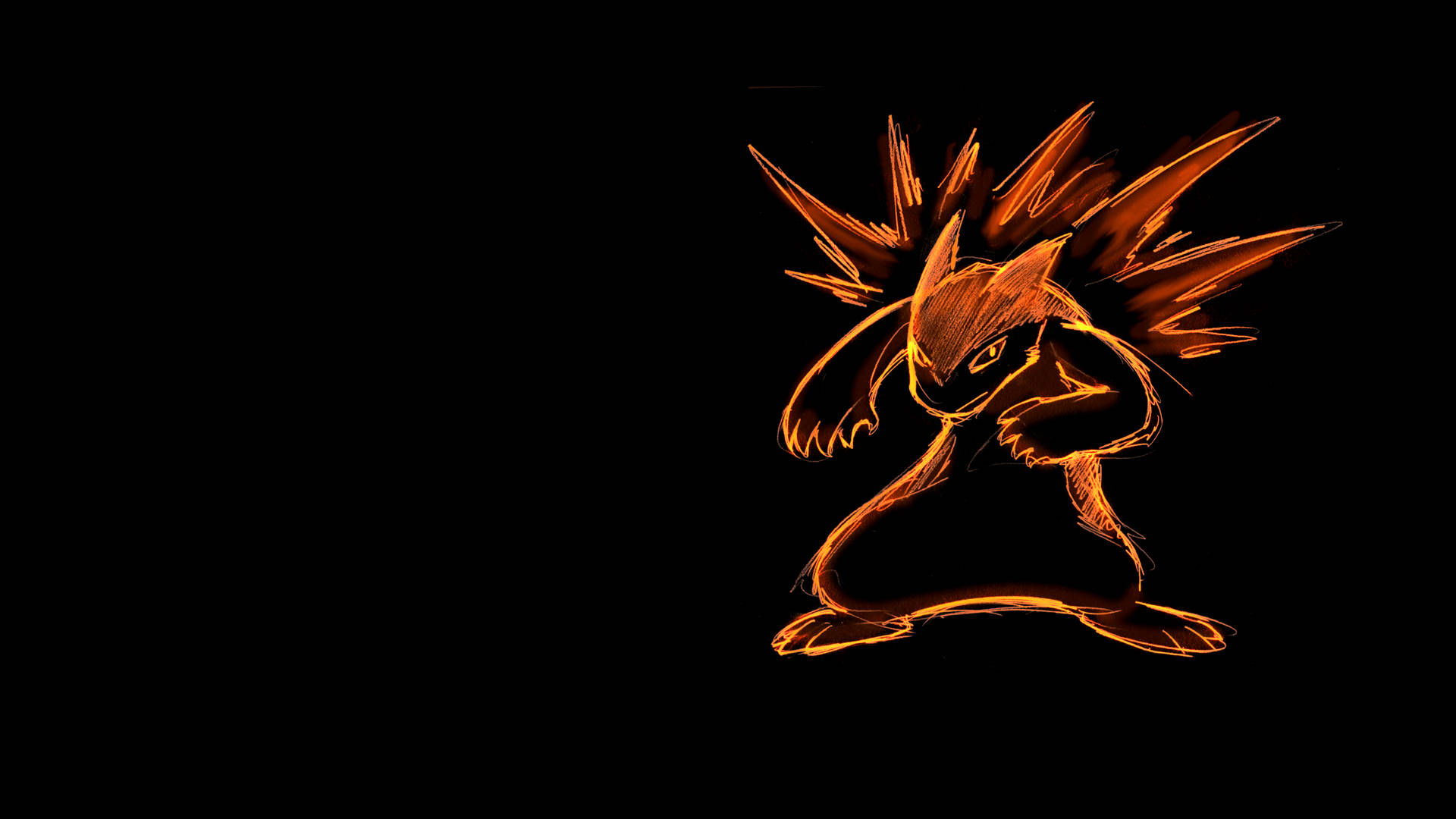 Gold Typhlosion, fiery orange, spiky mane, Full HD Desktop Wallpaper