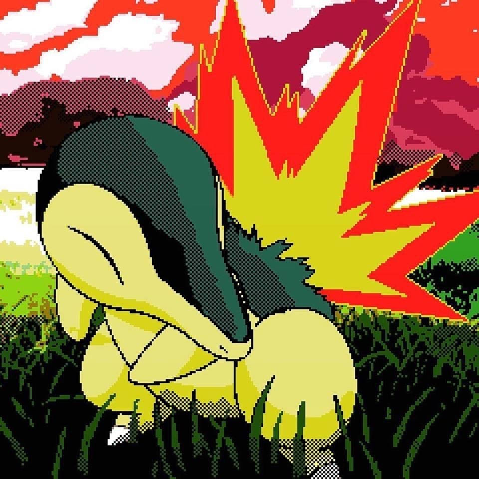Typhlosion, yellow and green, fiery red and yellow explosion, SD Desktop Wallpaper