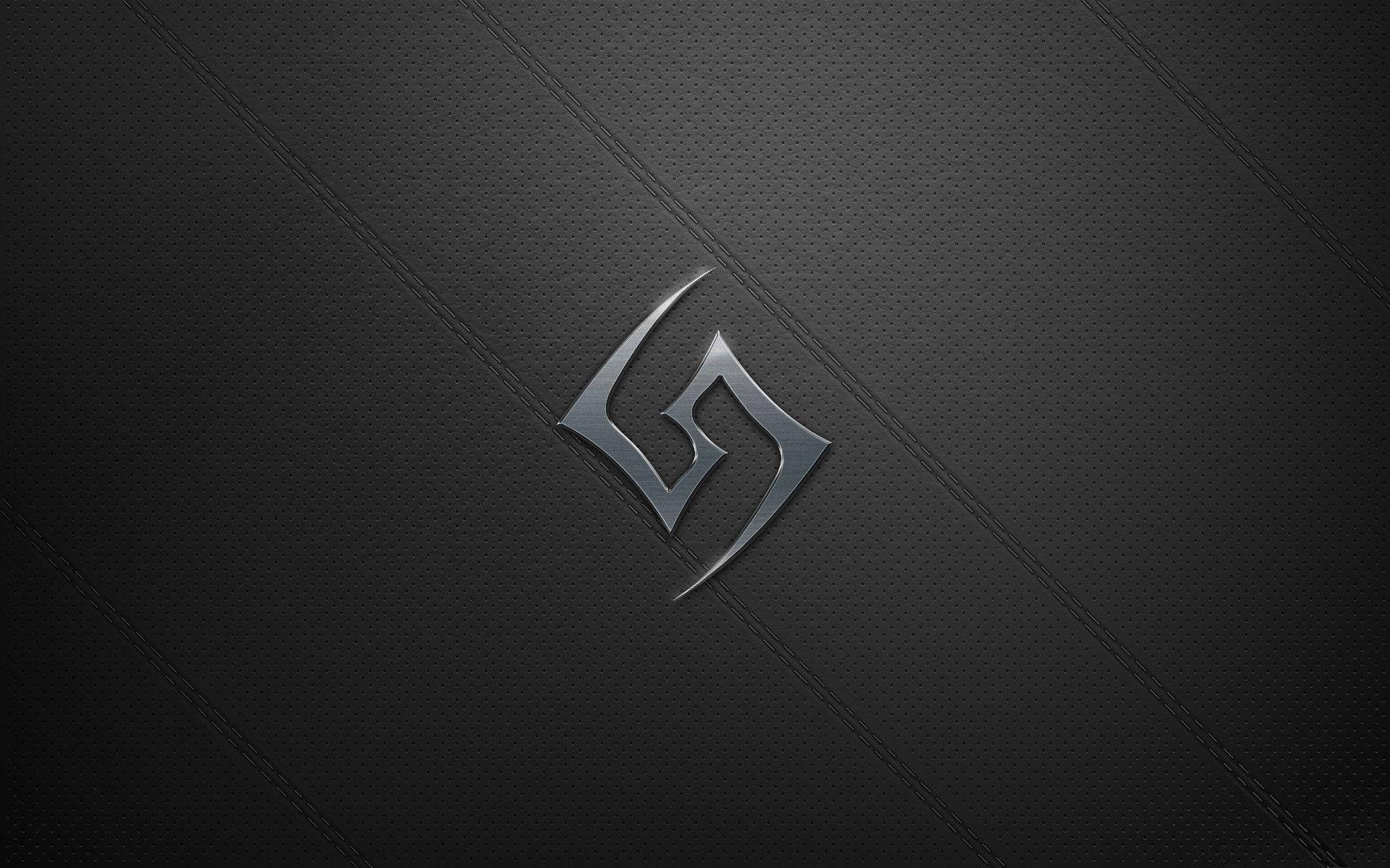 metallic gamer logo, dark textured leather surface, diagonal stitching, Full HD Desktop Wallpaper