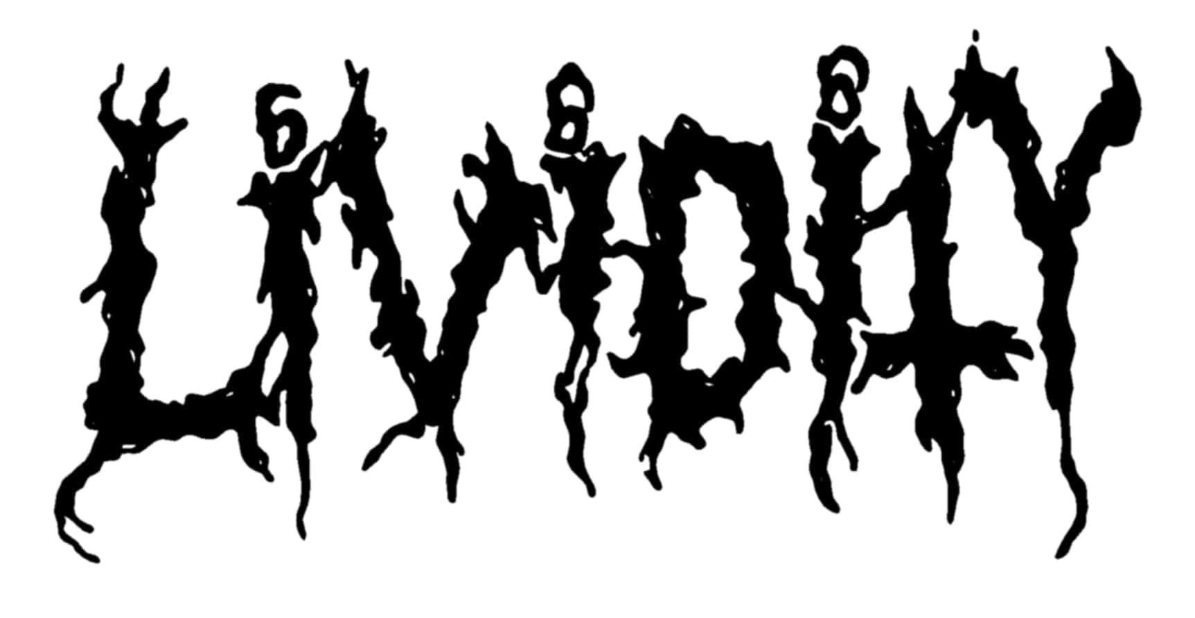 LIVIDITY, jagged black lettering, grotesque melting humanoid figures, HD Desktop Wallpaper