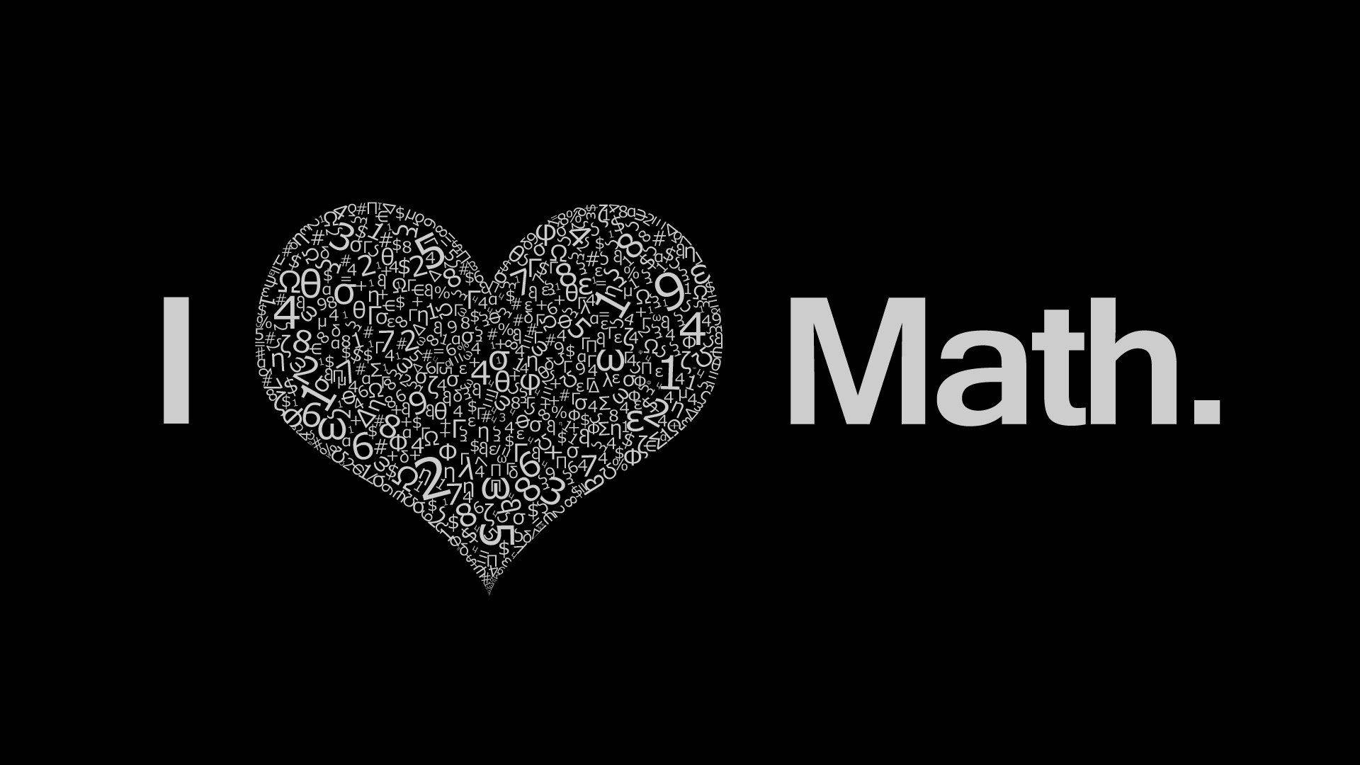 I Math, white heart made of math symbols and numbers, black background, Full HD Desktop Wallpaper