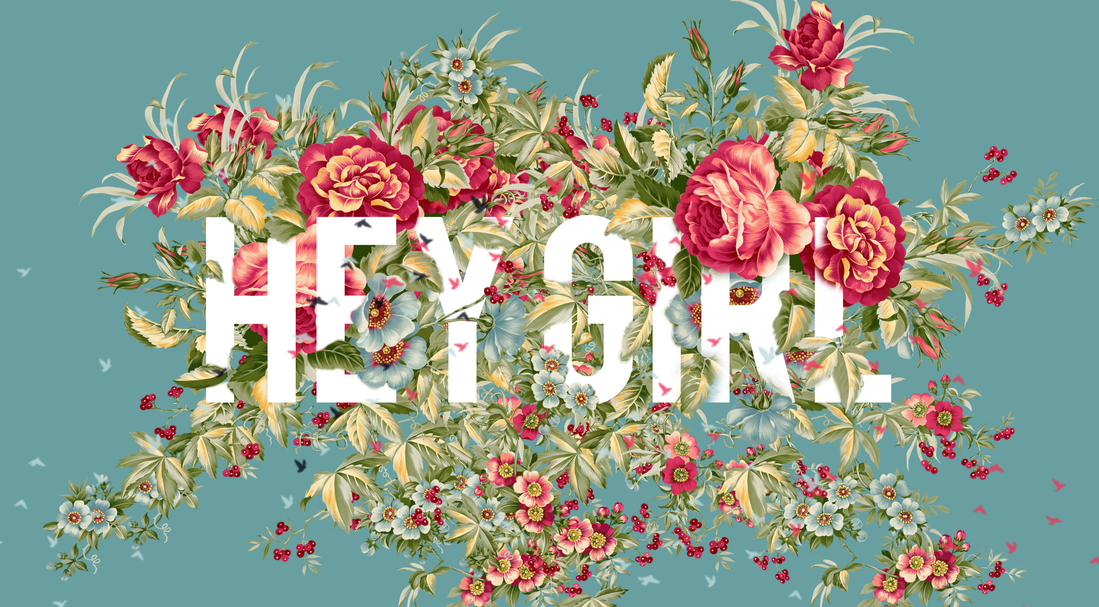 Hey Girl Typography, floral pattern, red, 4K Desktop Wallpaper