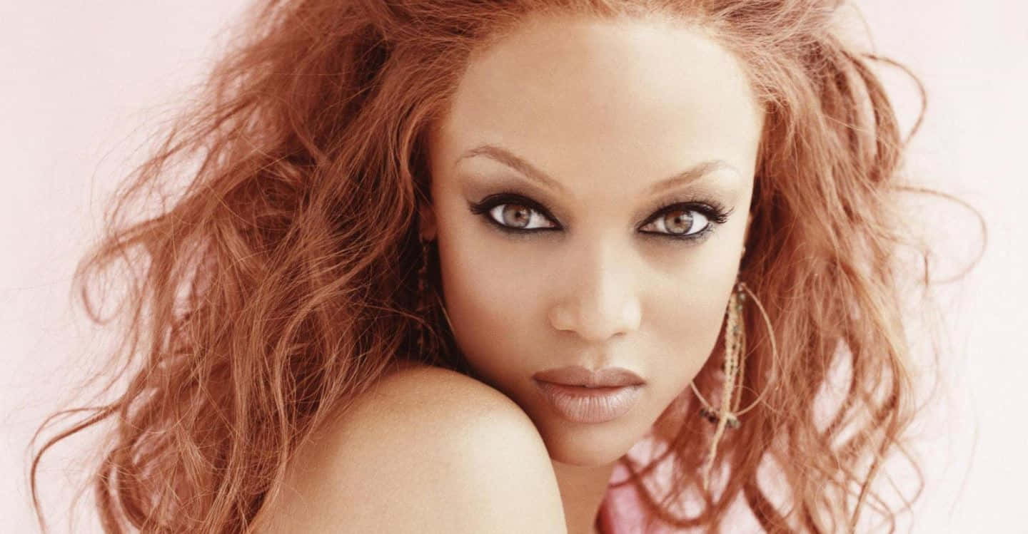 Tyra Banks, voluminous red hair, intense gaze, HD Desktop Wallpaper
