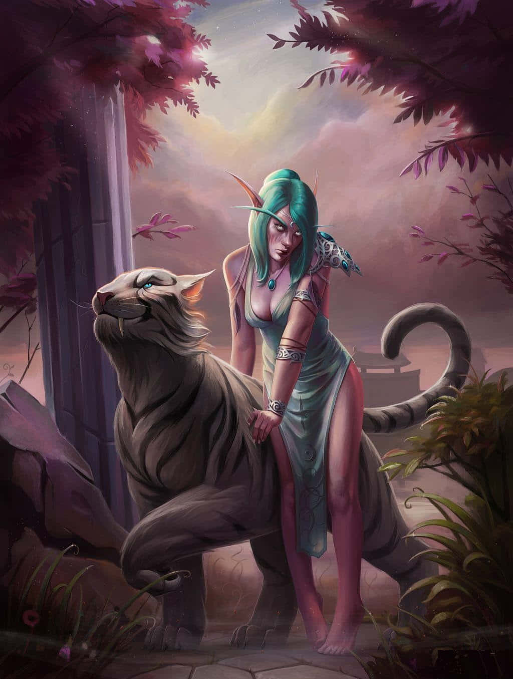 Tyrande Whisperwind, teal-haired elf woman, flowing gown, HD Phone Wallpaper