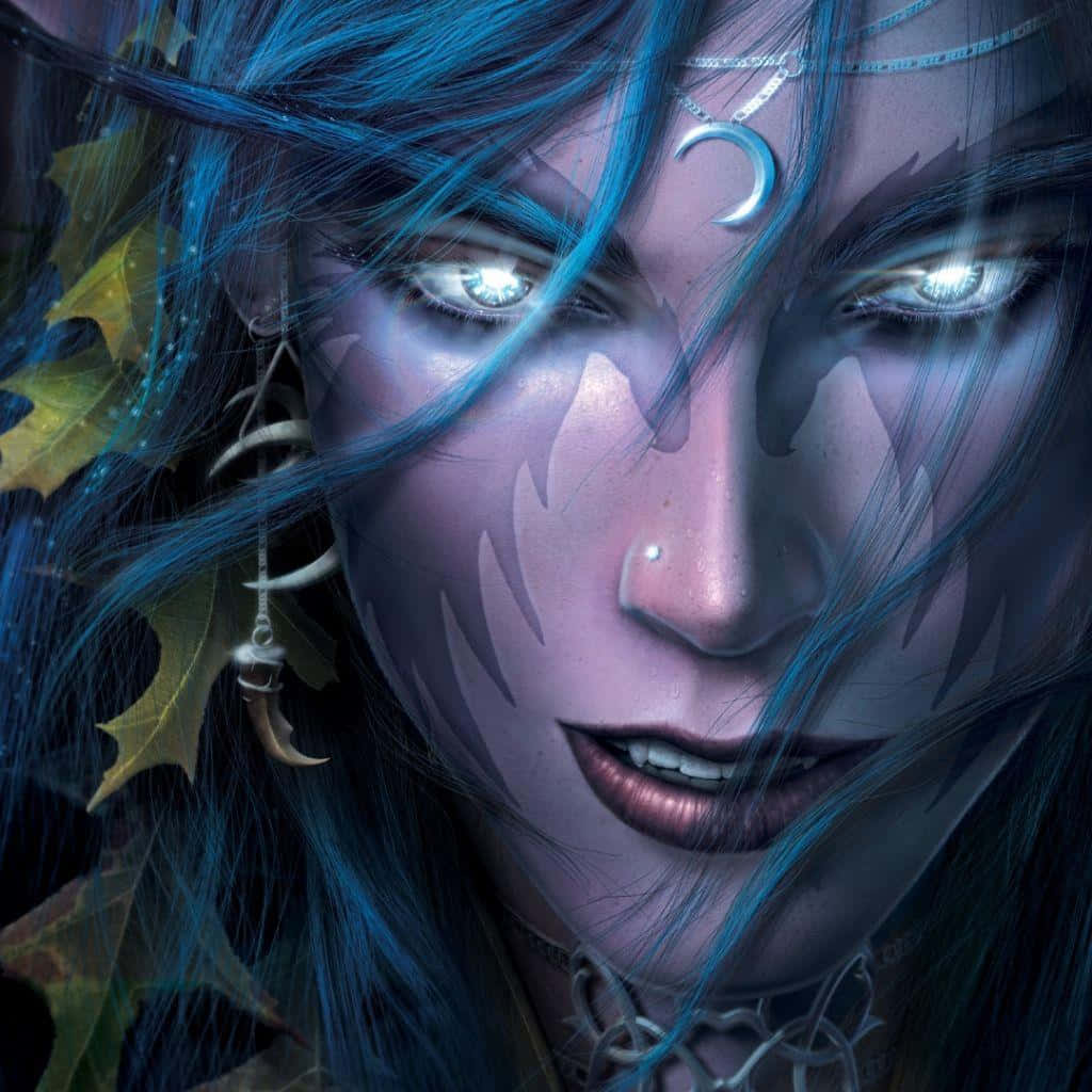 Tyrande Whisperwind, mystical forest, blue-haired, SD Desktop Wallpaper