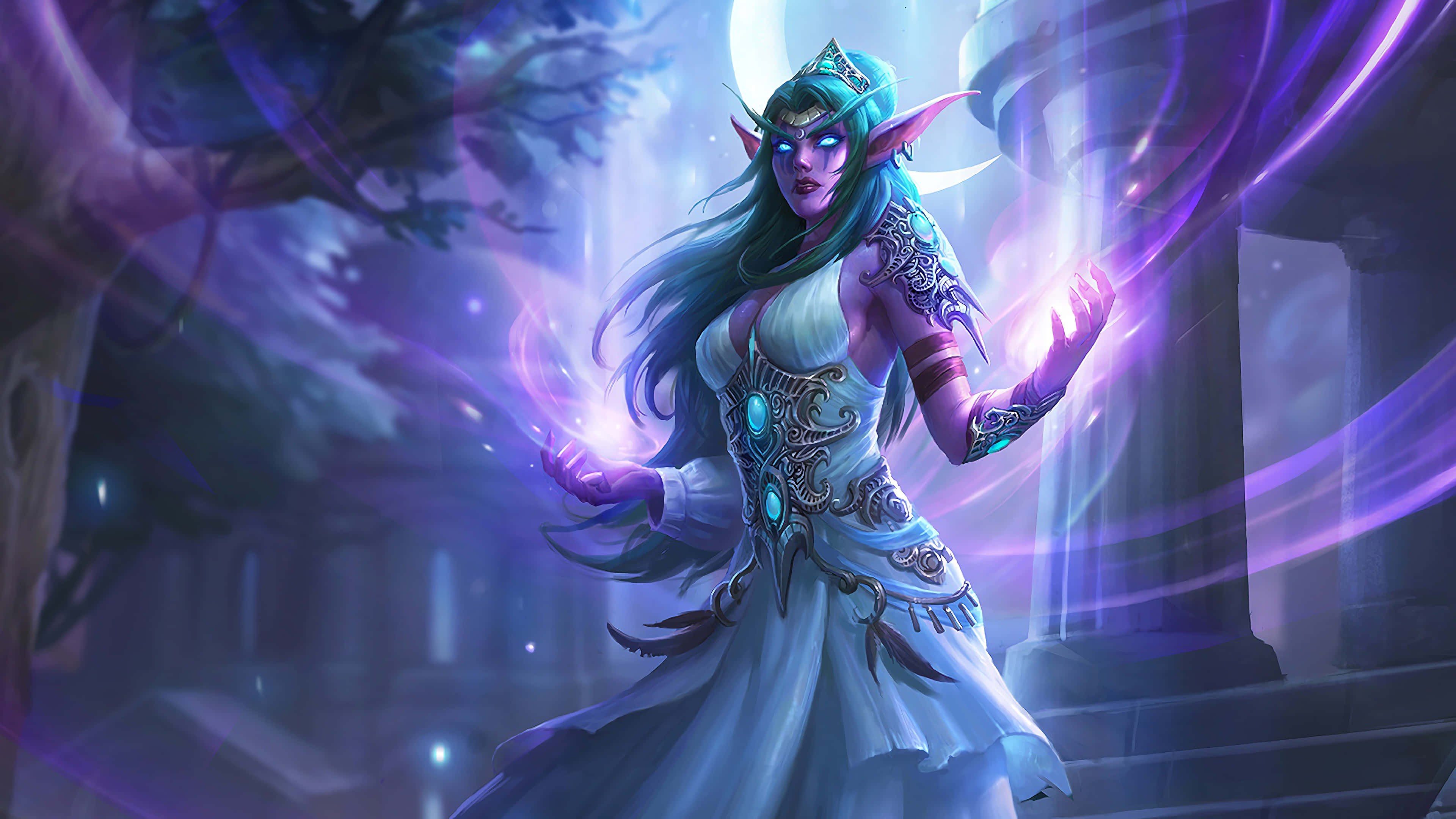 Tyrande Whisperwind, Wow 4K, white gown, 4K Desktop Wallpaper