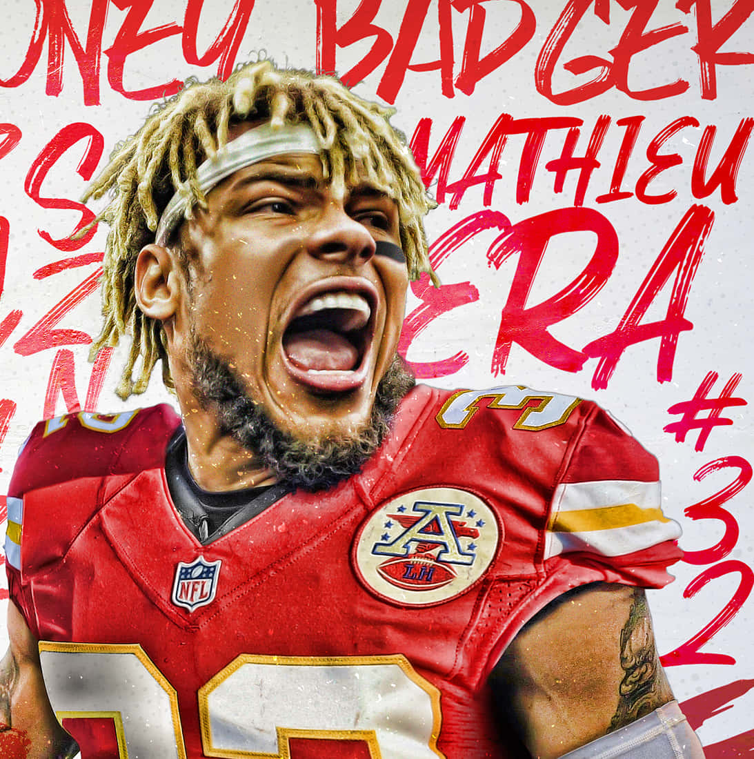 Tyrann Mathieu, red jersey, graffiti-style background, SD Phone Wallpaper