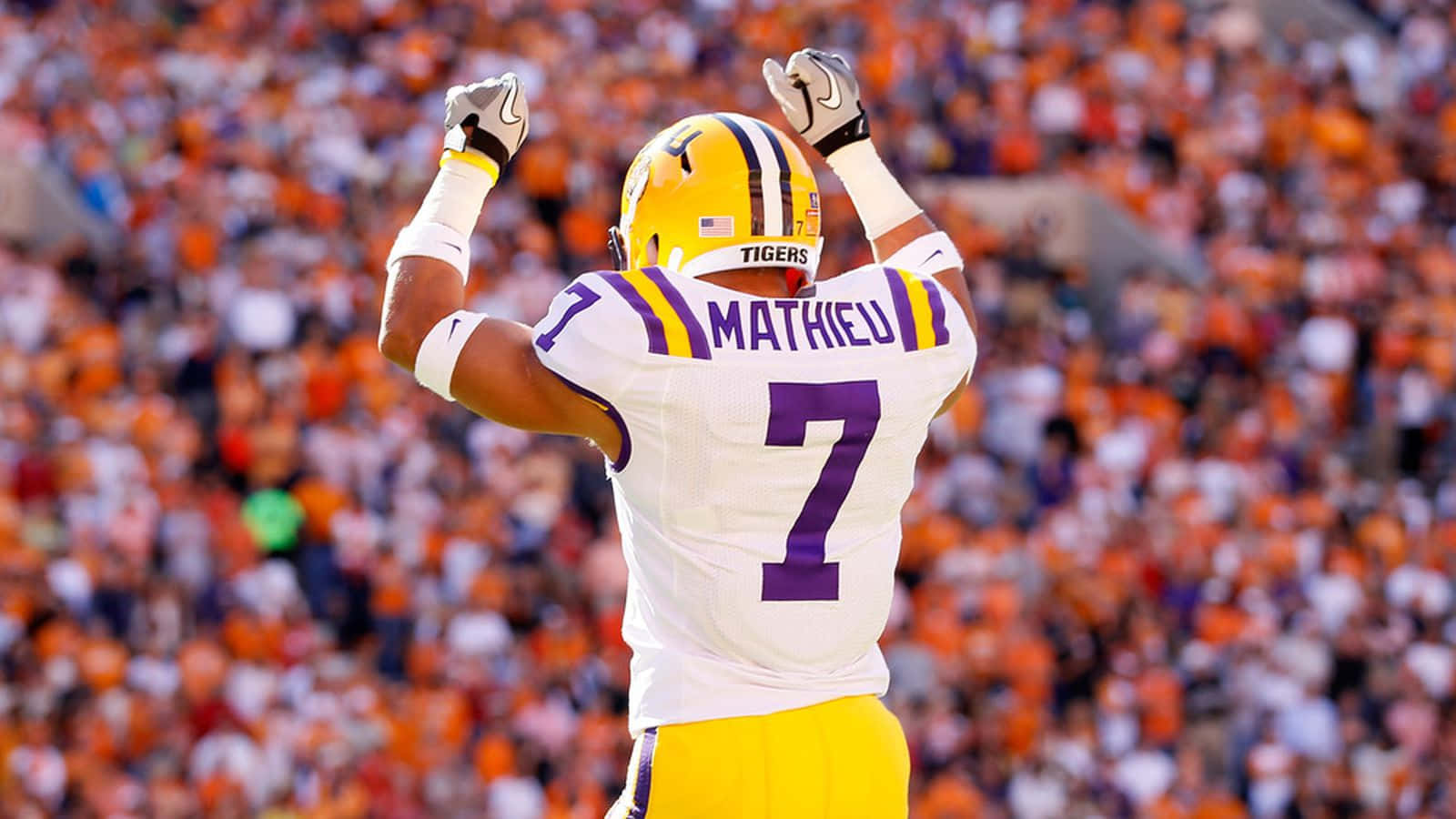 Tyrann Mathieu, white and purple uniform, number 7, HD Desktop Wallpaper