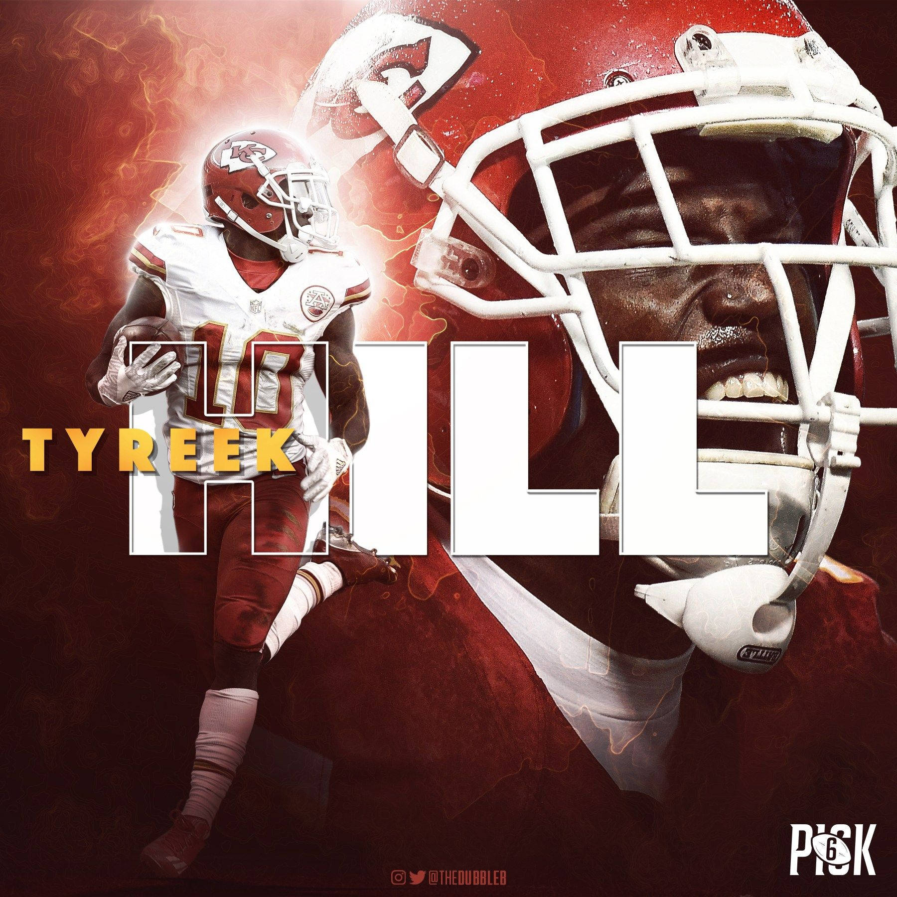Tyreek Hill, fiery red energy, bold typography, HD Desktop Wallpaper
