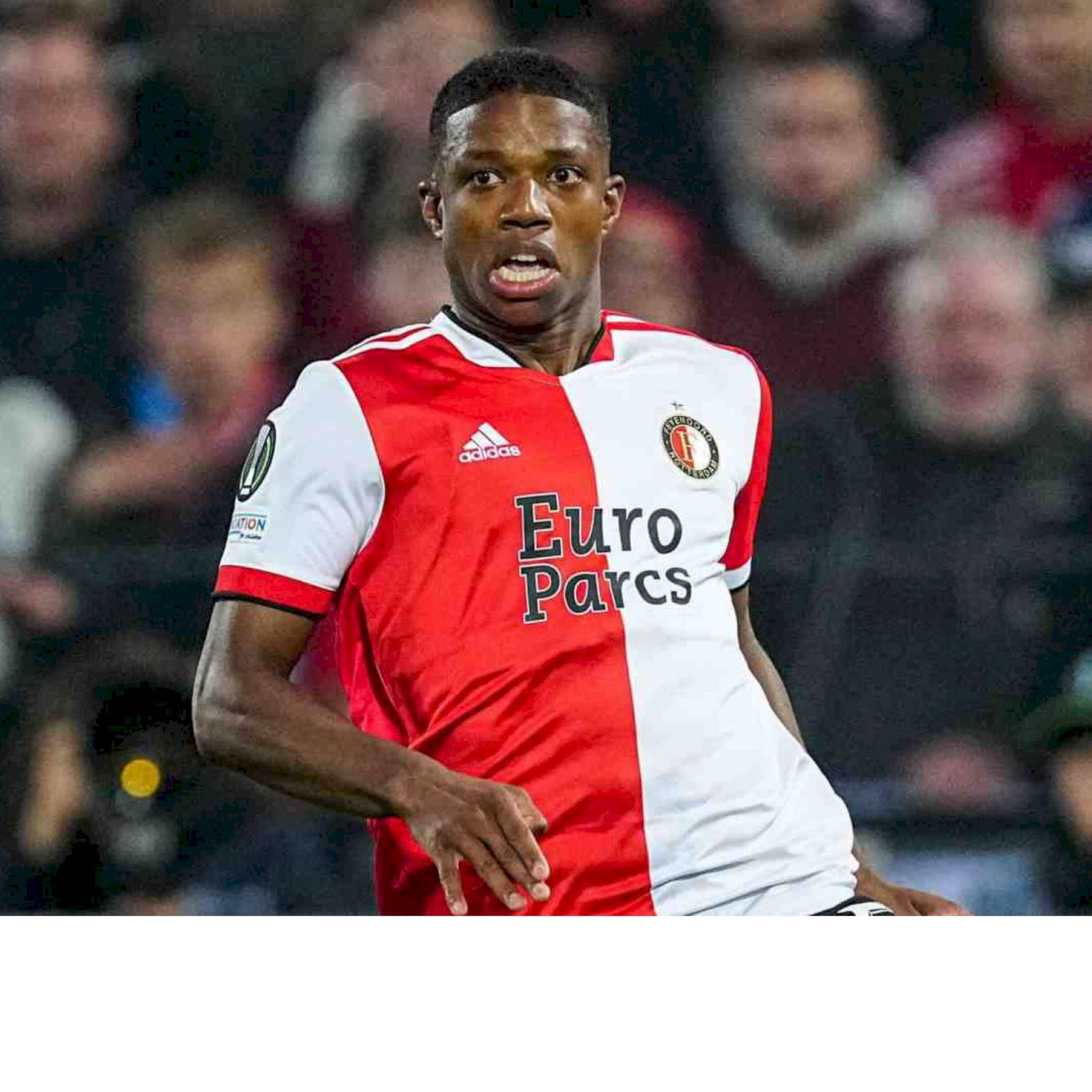 Tyrell Malacia, red and white striped jersey, night match, Full HD Desktop Wallpaper