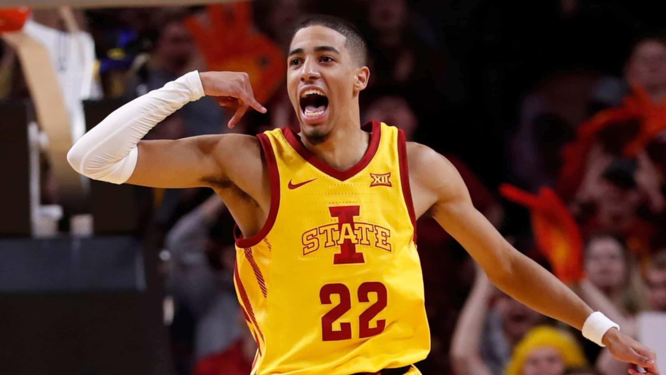 Tyrese Haliburton, yellow Iowa State jersey, number 22, Full HD Desktop Wallpaper