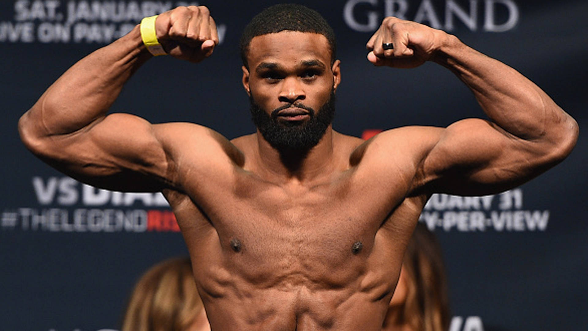 Tyron Woodley, weigh-in event, muscular black fighter, Full HD Desktop Wallpaper