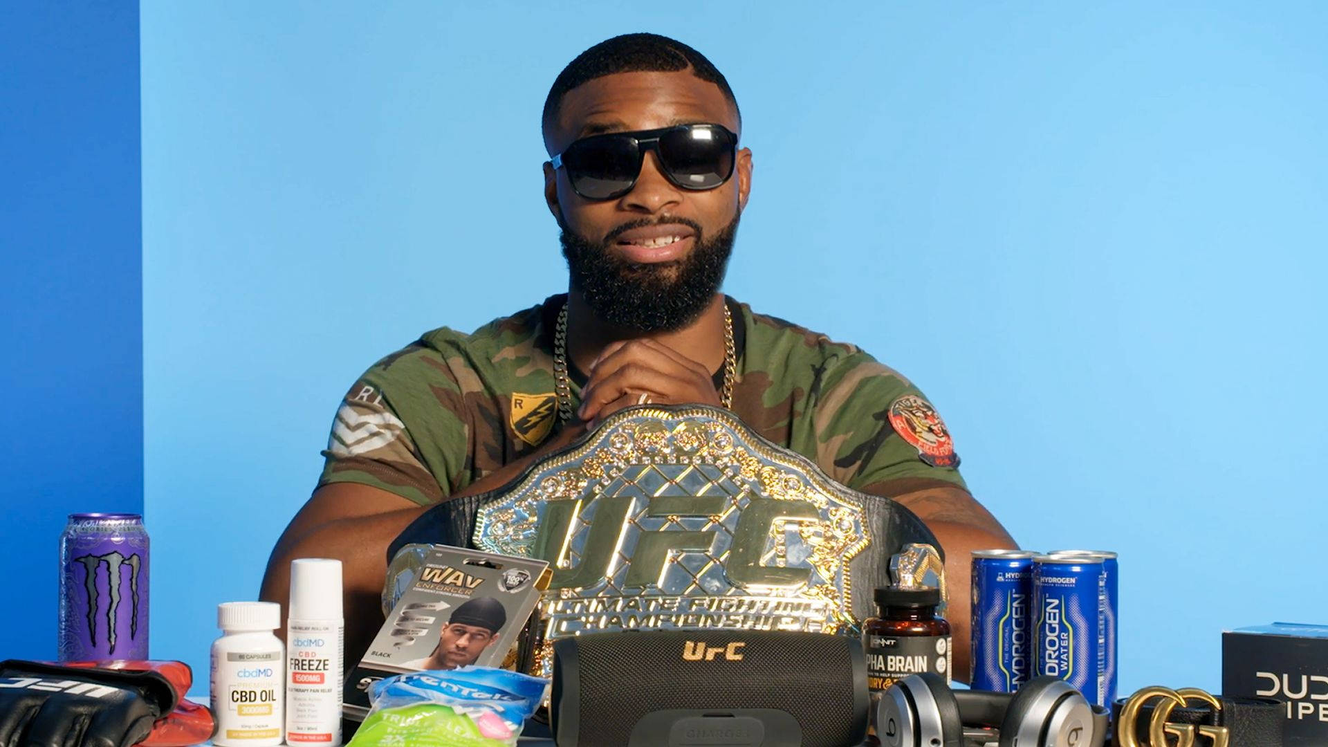 Tyron Woodley, green camouflage shirt, championship belt, Full HD Desktop Wallpaper