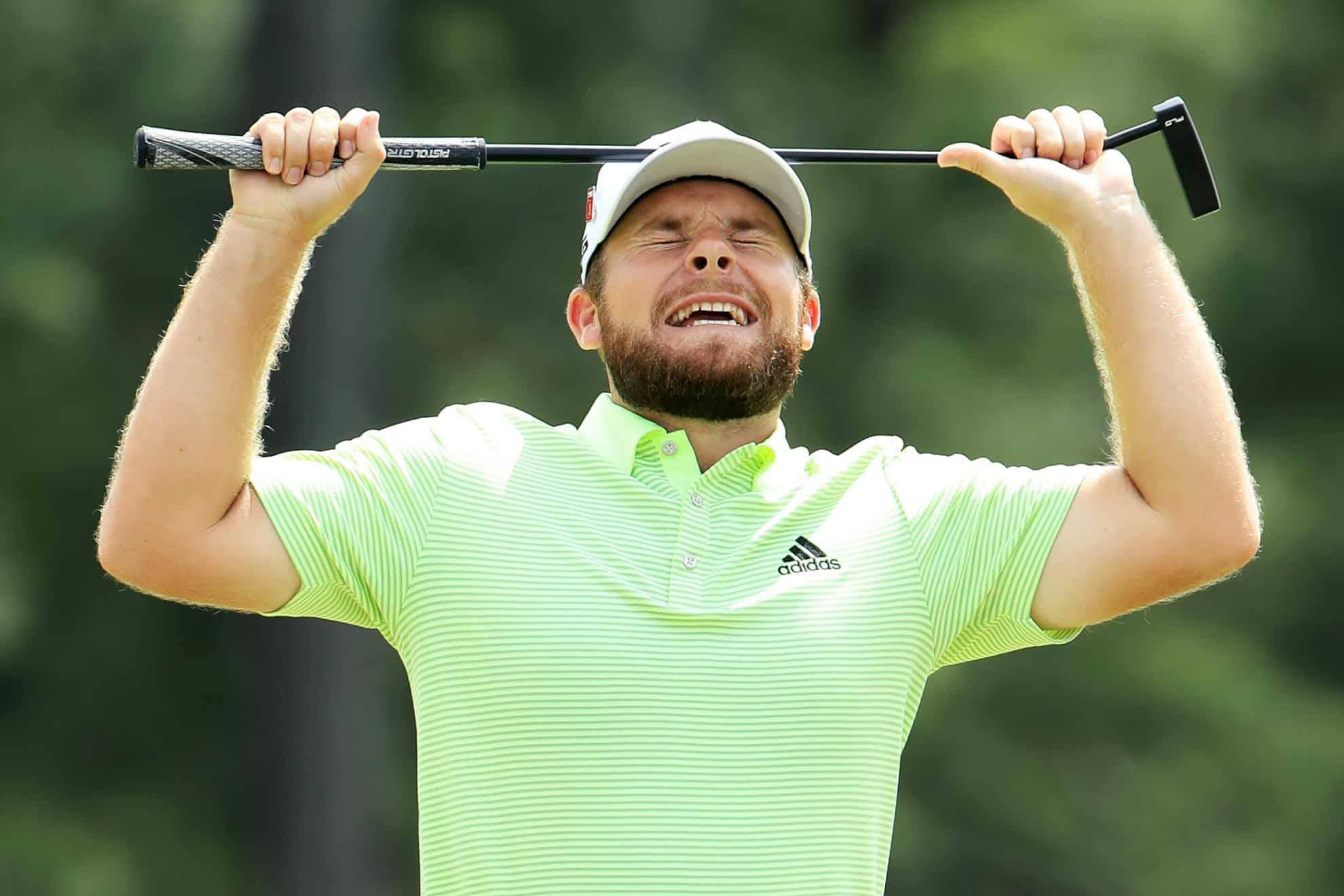 Tyrrell Hatton, neon green shirt, putter, Full HD Desktop Wallpaper