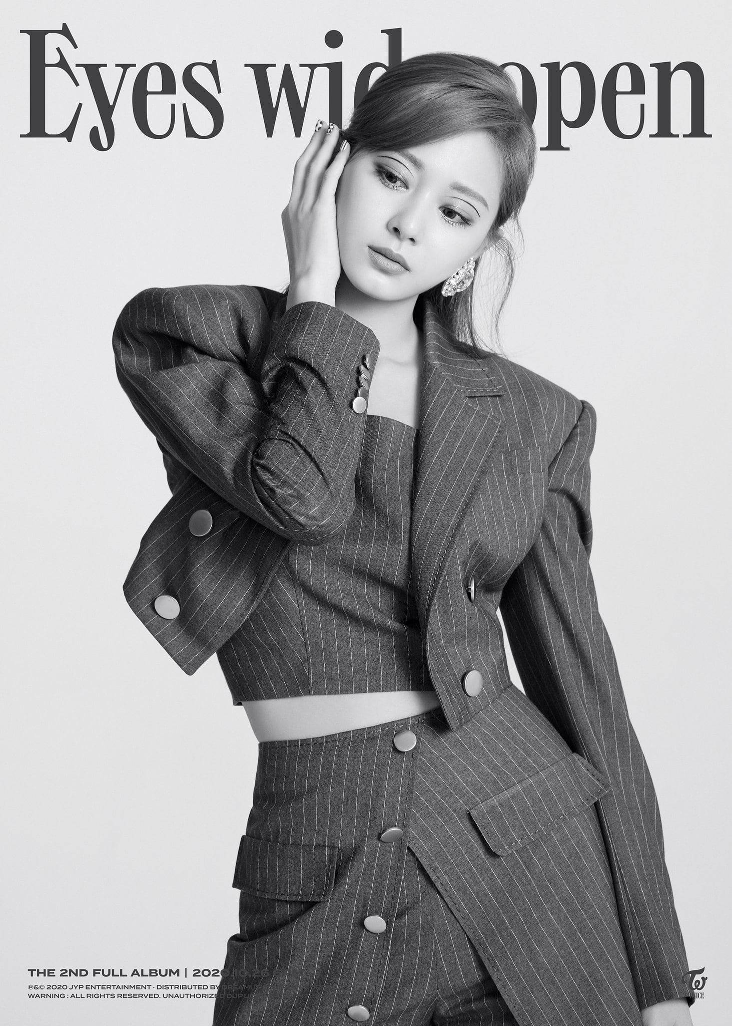 Tzuyu, pinstripe suit, hand to temple, Full HD Phone Wallpaper
