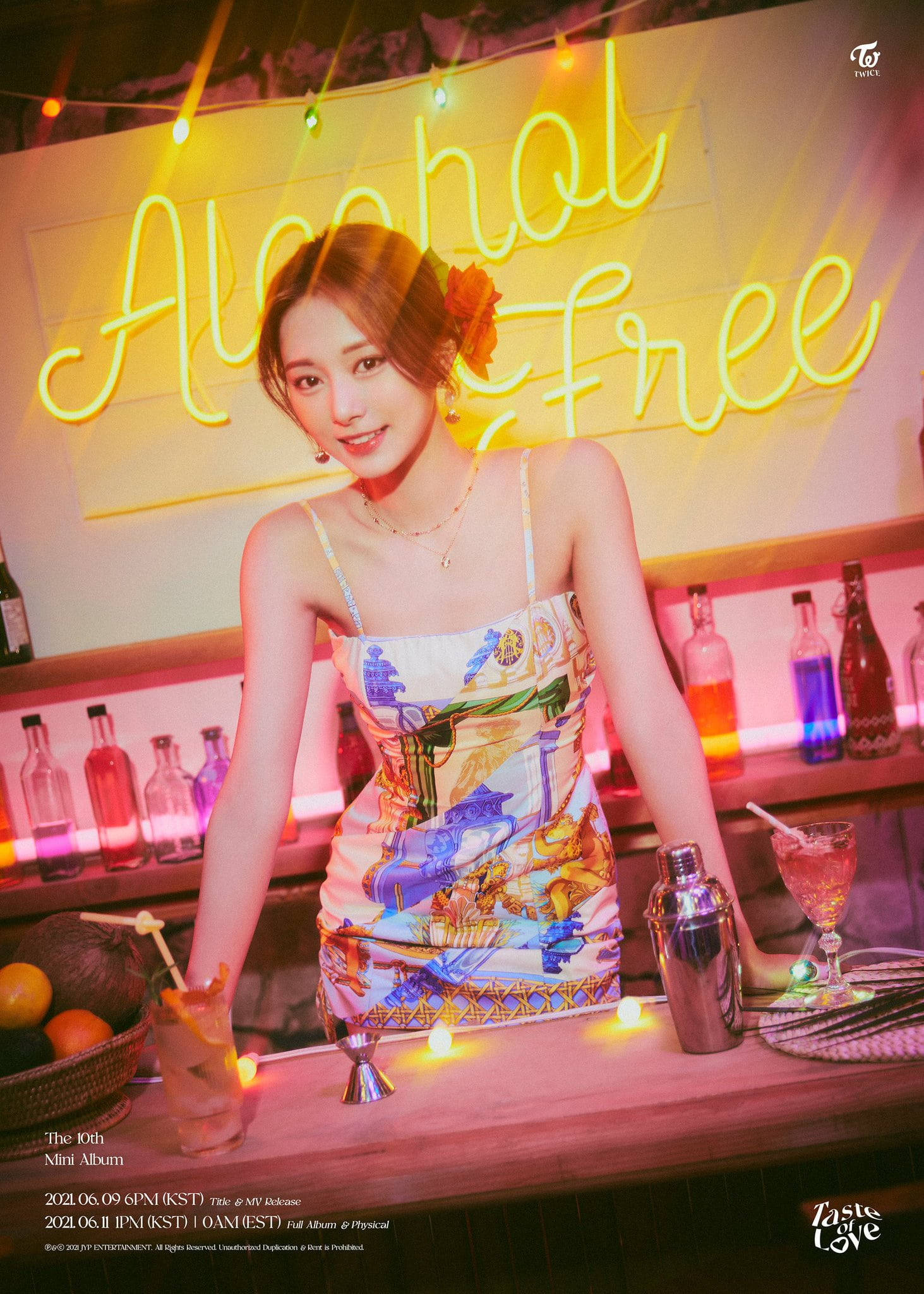 Tzuyu, Alcohol Free, glowing yellow neon sign, Full HD Phone Wallpaper