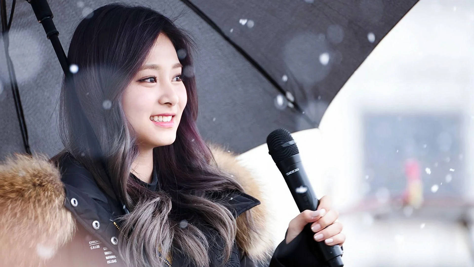 Tzuyu, snowy day, black umbrella, Full HD Desktop Wallpaper