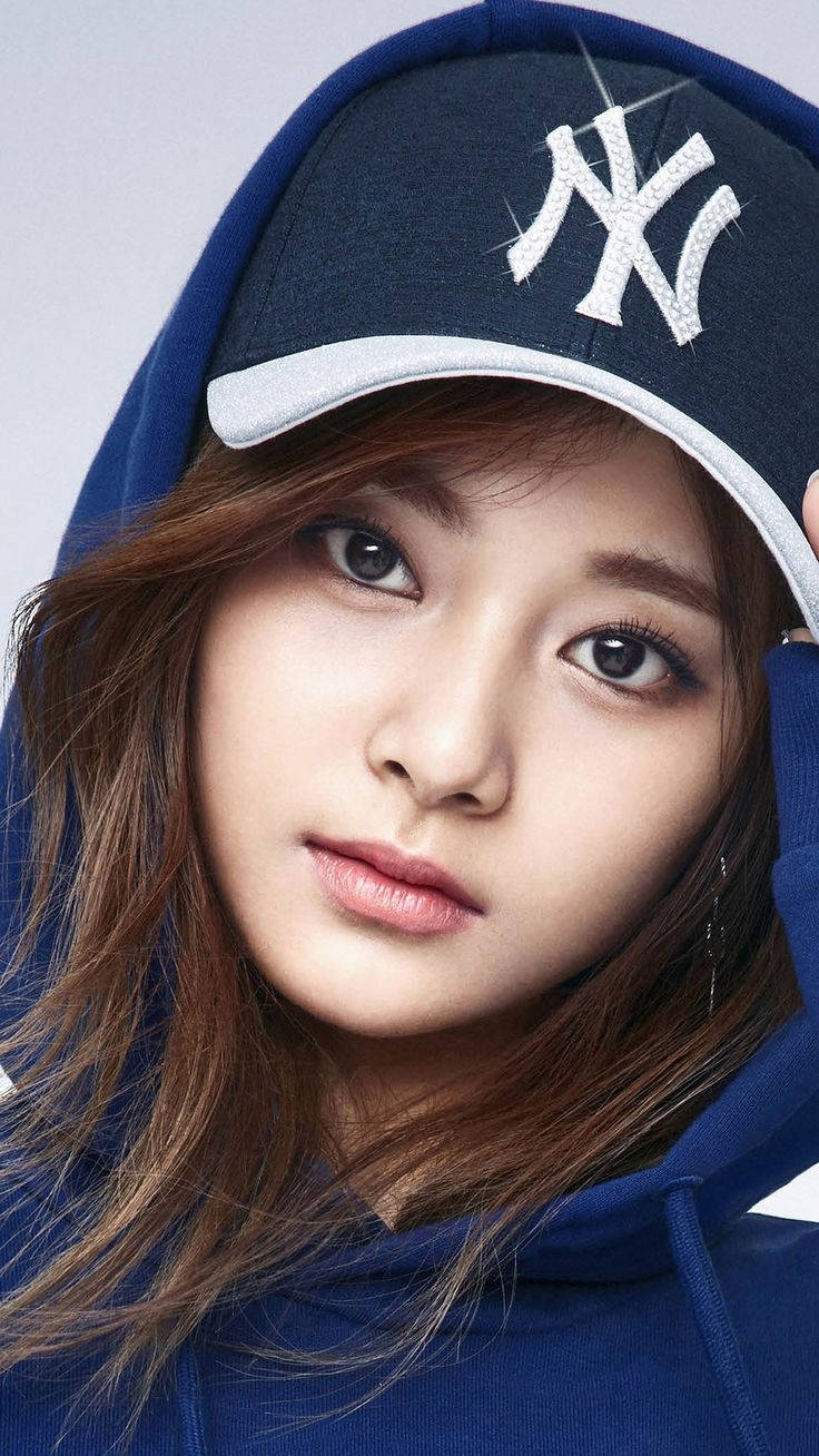 Tzuyu, brown hair, blue hoodie, HD Phone Wallpaper