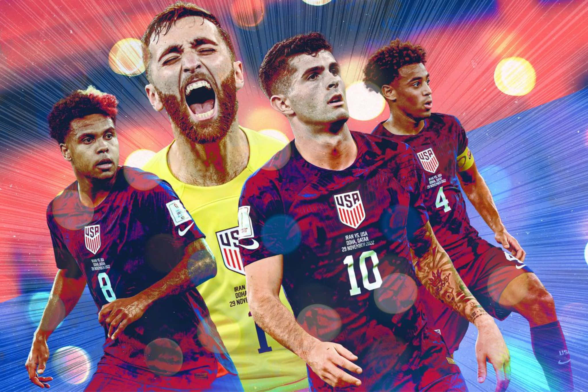 U.s.soccer, red and yellow jerseys, vibrant abstract background, Full HD Desktop Wallpaper