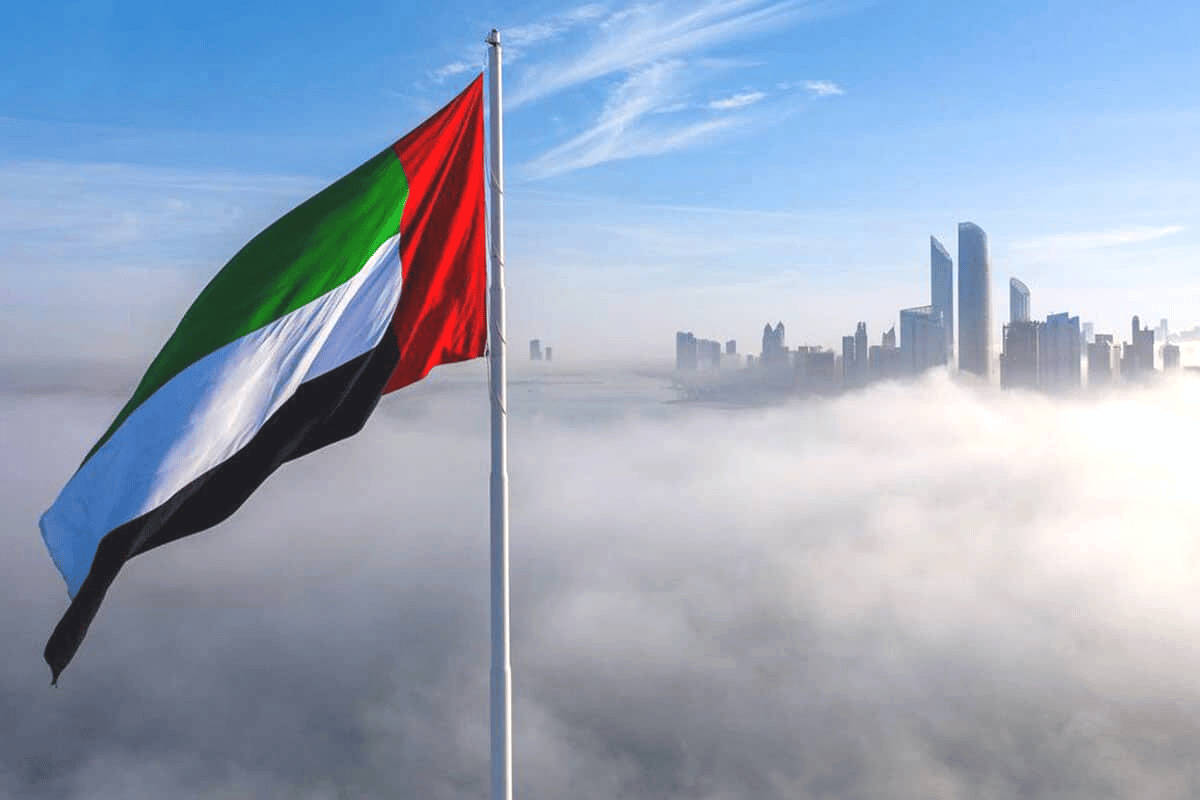 UAE flag, pole, sea of clouds, SD Desktop Wallpaper