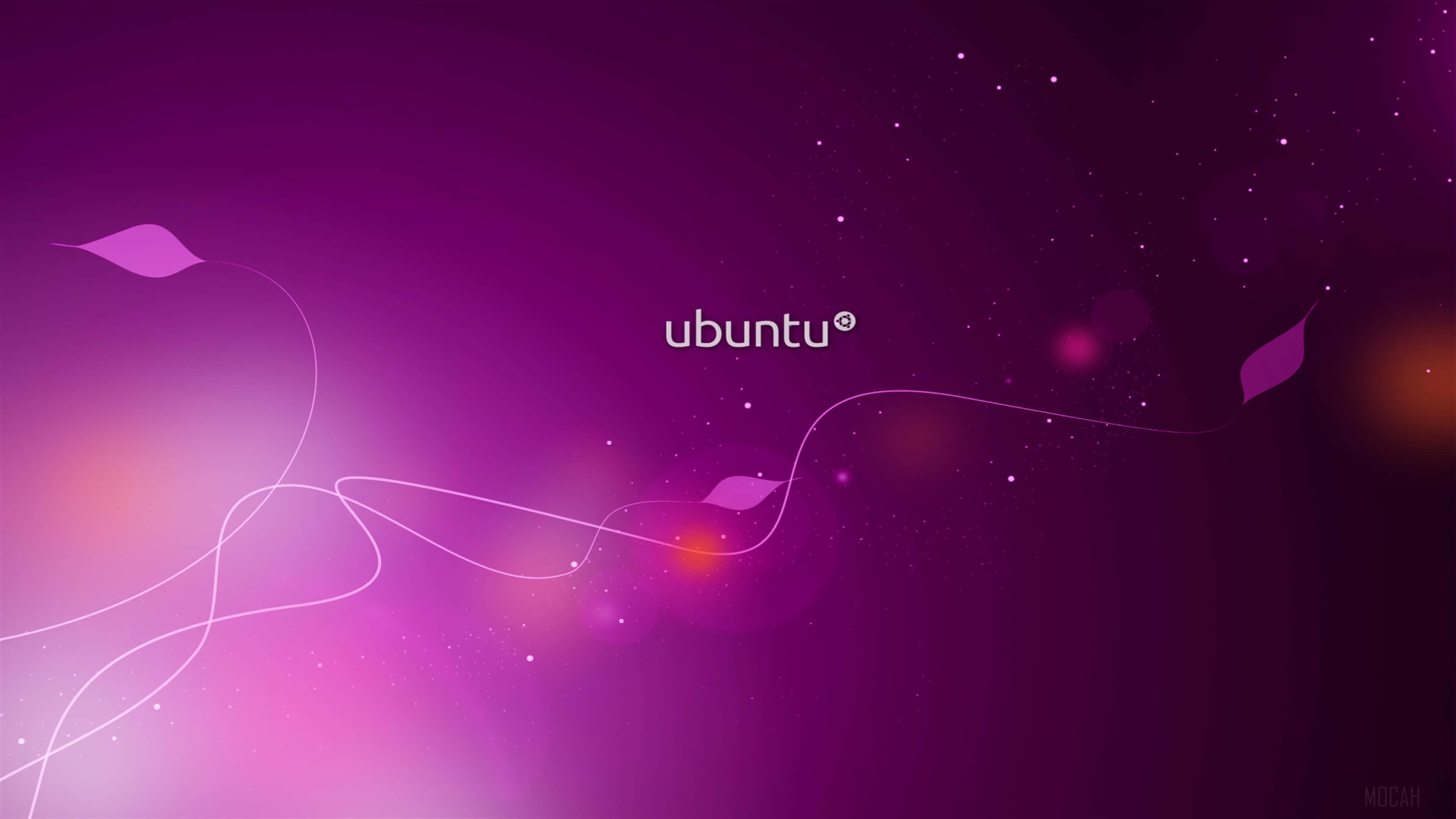 Ubuntu 4K, vibrant purple gradient, glowing leaf shapes, 4K Desktop Wallpaper