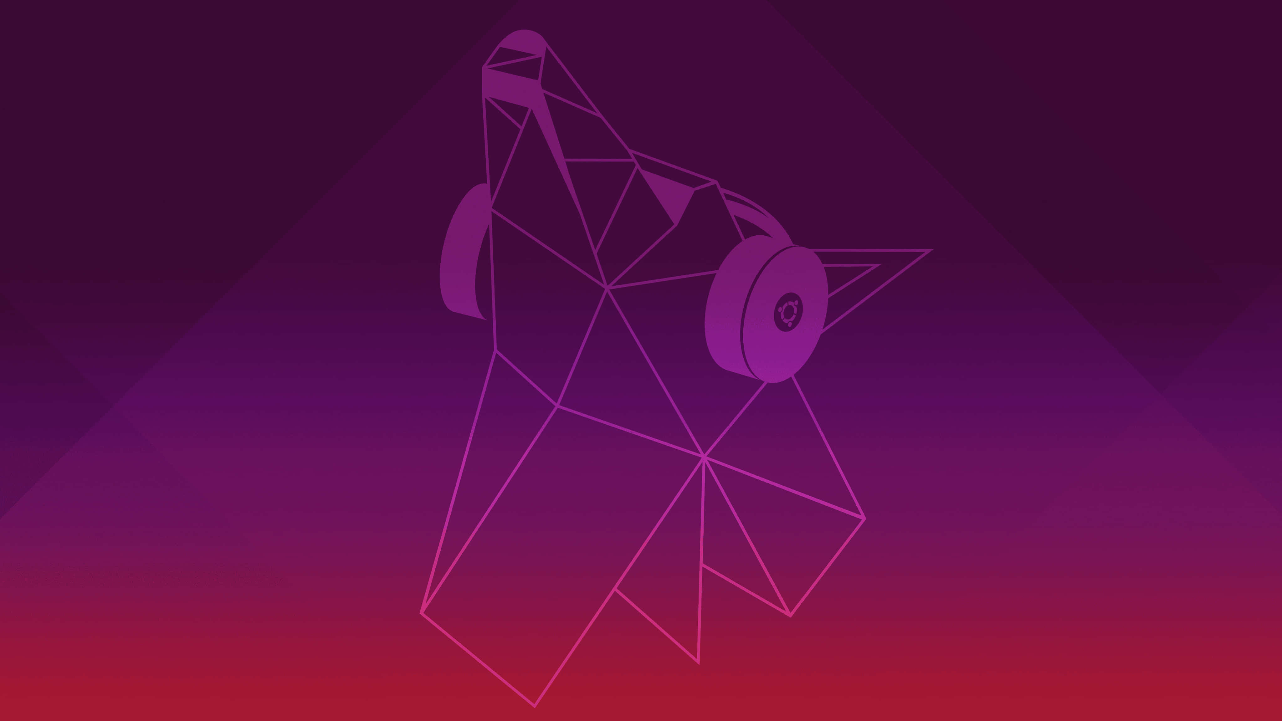 Ubuntu 4K, geometric wireframe fox, headphones, 4K Desktop Wallpaper