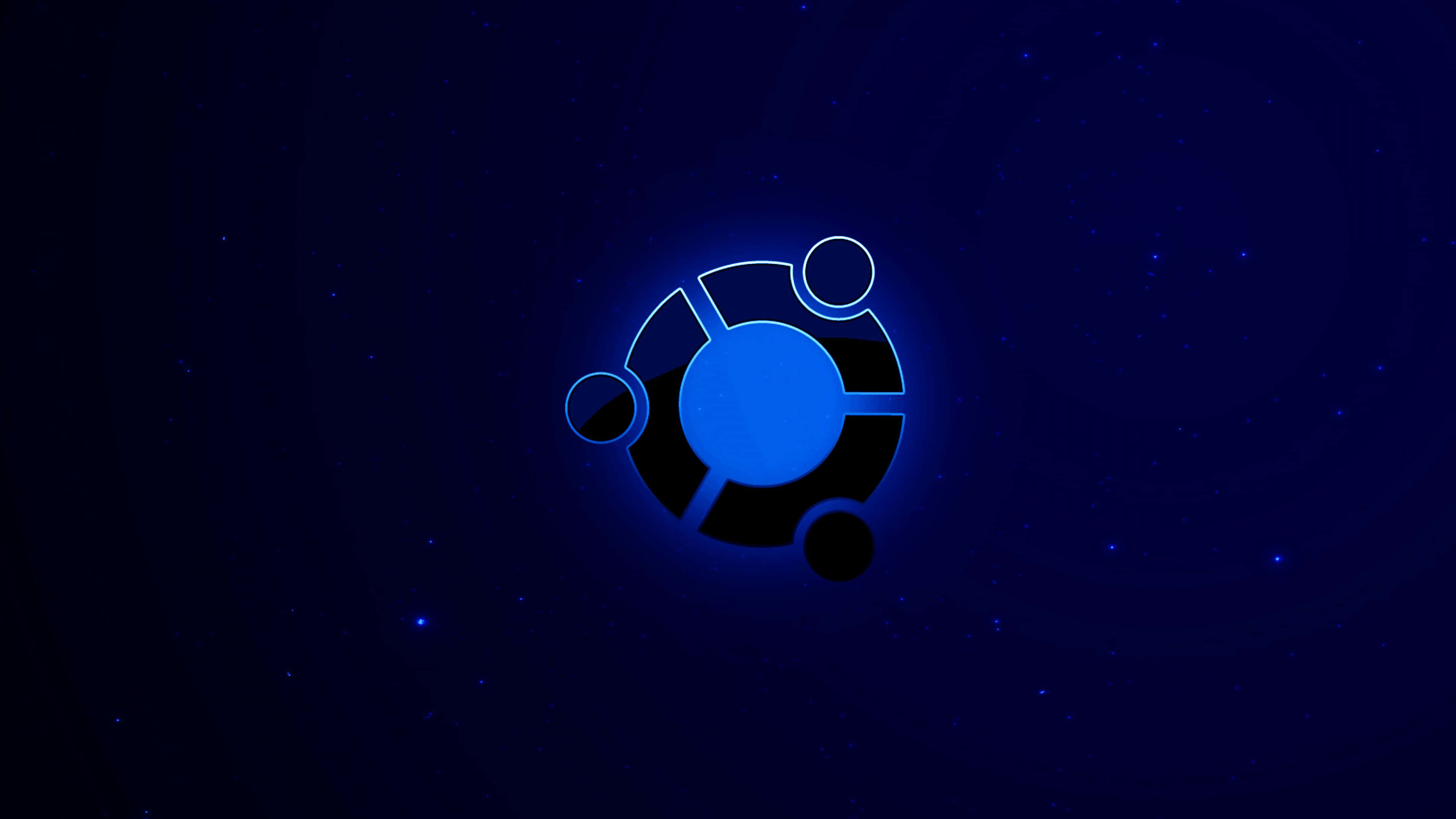 Ubuntu 4K, glowing blue Ubuntu logo, starry night sky, 4K Desktop Wallpaper