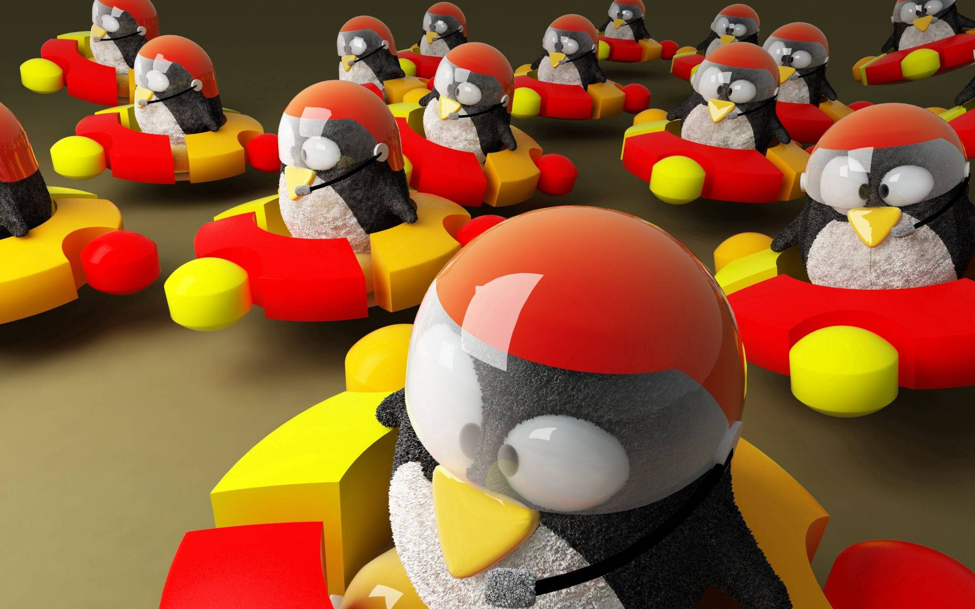 Ubuntu Logo, 3D, cartoon penguins, Full HD Desktop Wallpaper