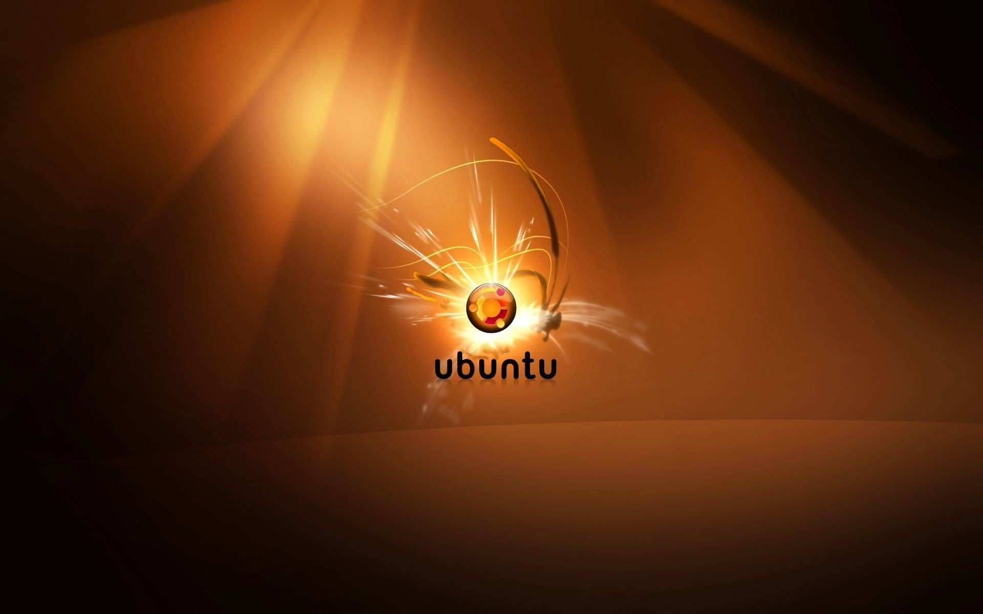 Ubuntu, golden flashing logo, warm gradient background, Full HD Desktop Wallpaper