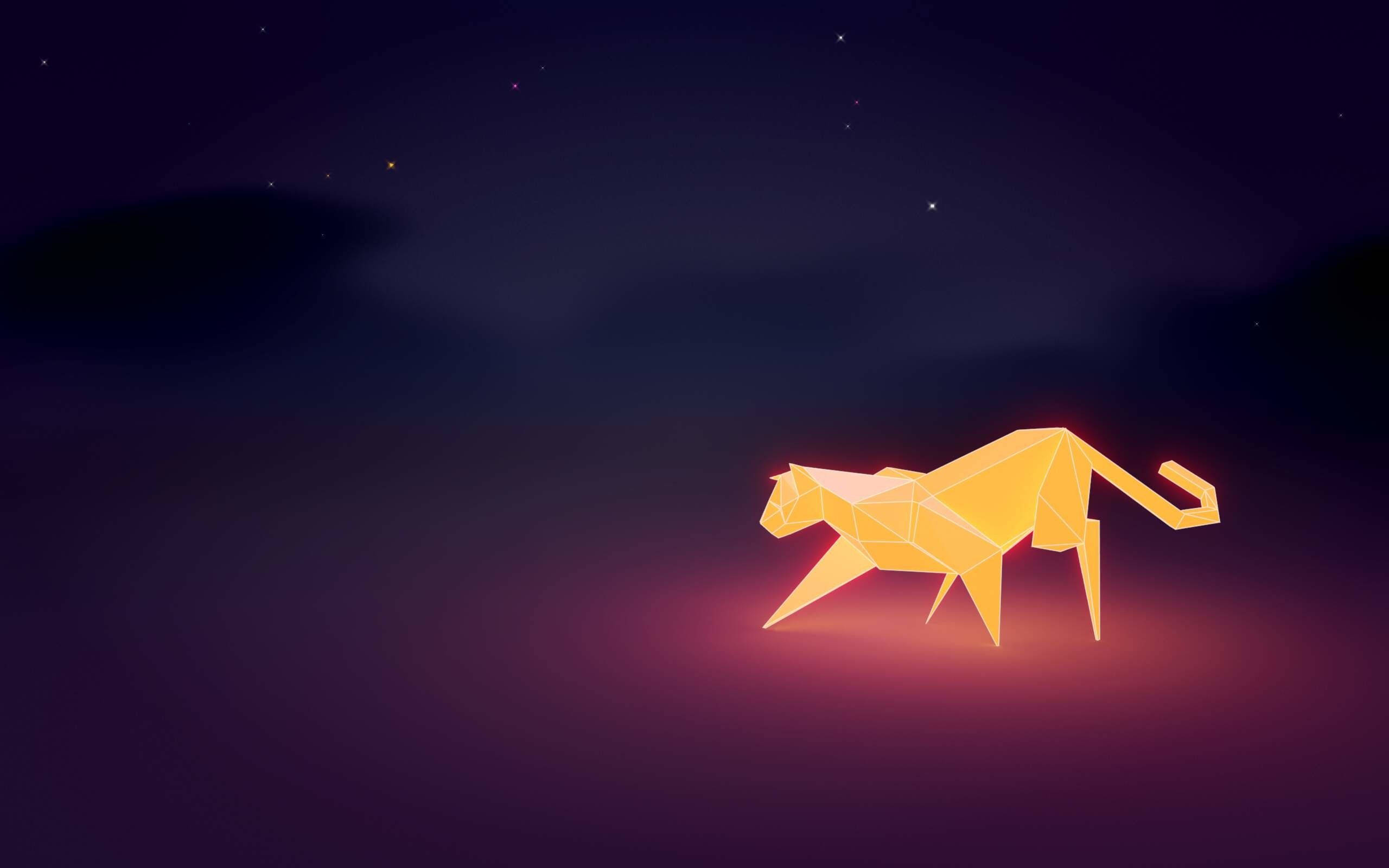 Ubuntu, yellow cat, glowing orange, 2K Desktop Wallpaper